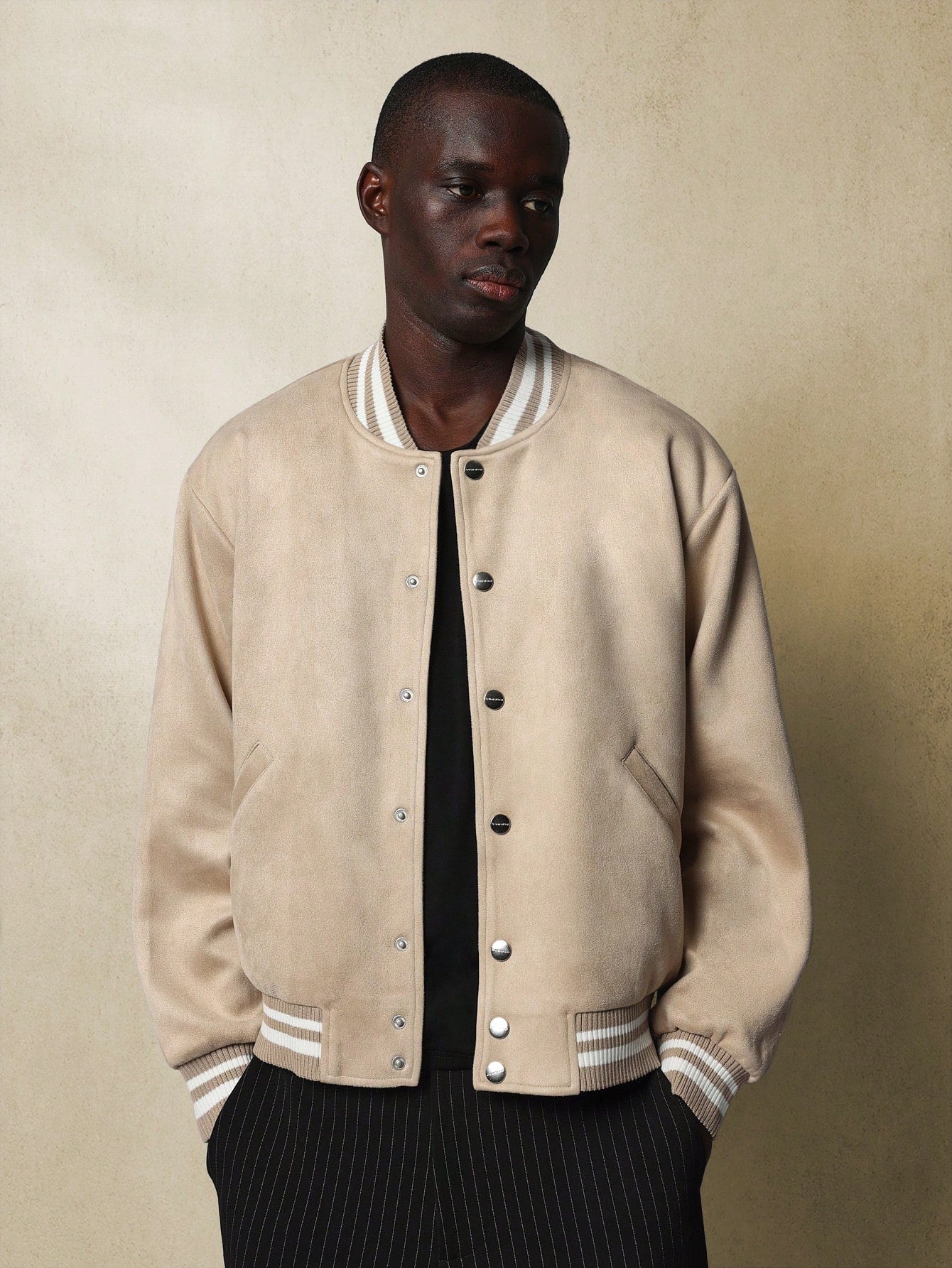 Regular Fit Suedette Varsity Jacket