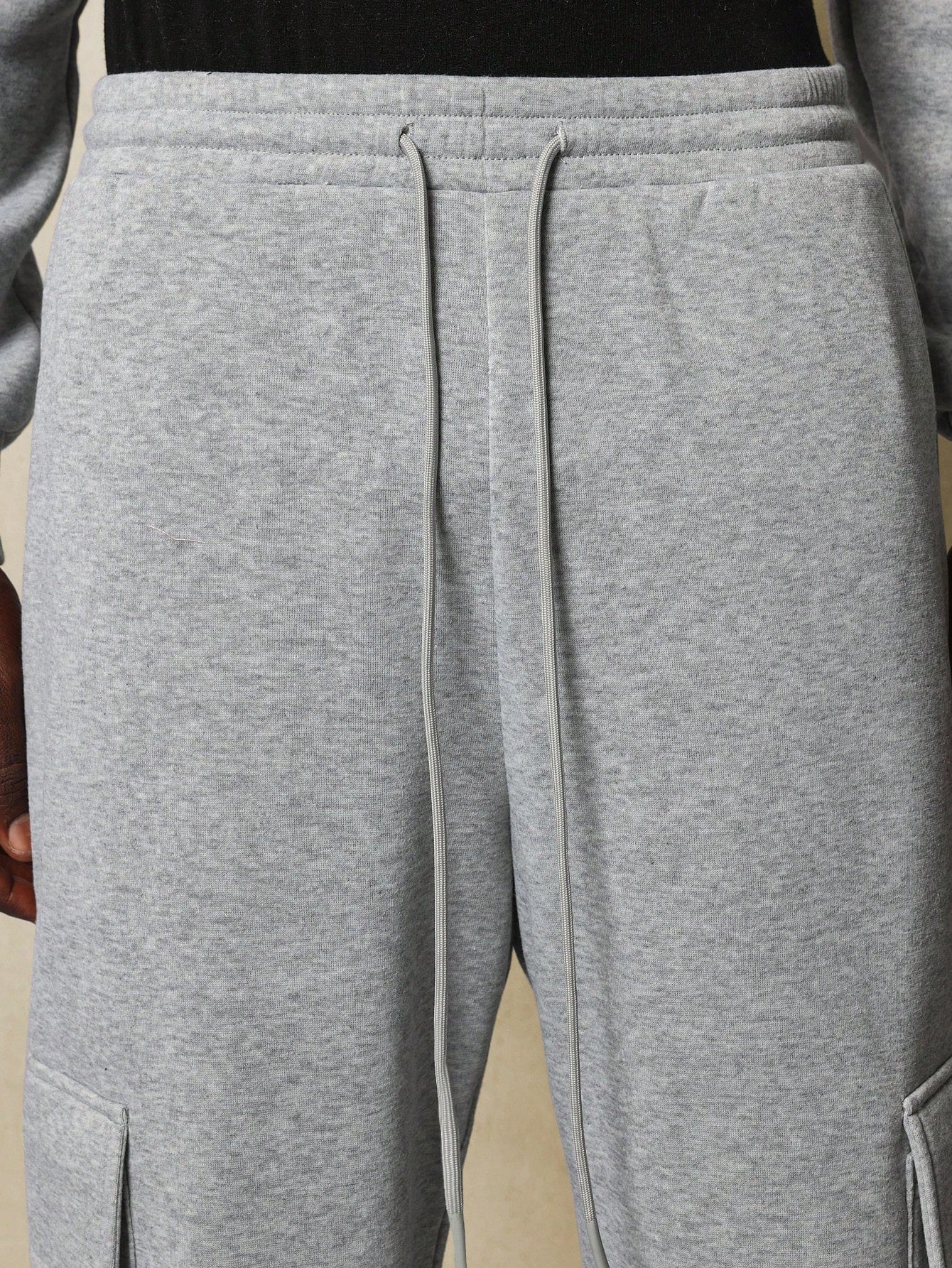 Straight Fit Drop Crotch Stacked Hem Cargo Sweatpants