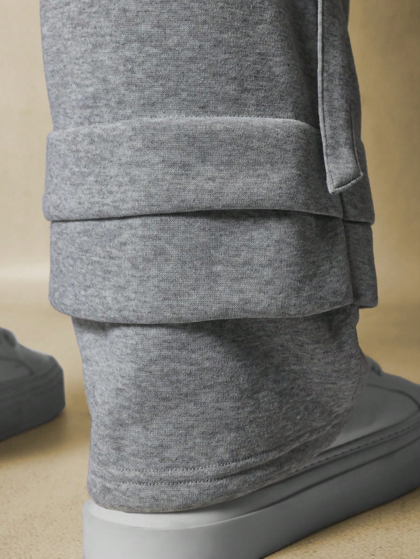 Straight Fit Drop Crotch Stacked Hem Cargo Sweatpants