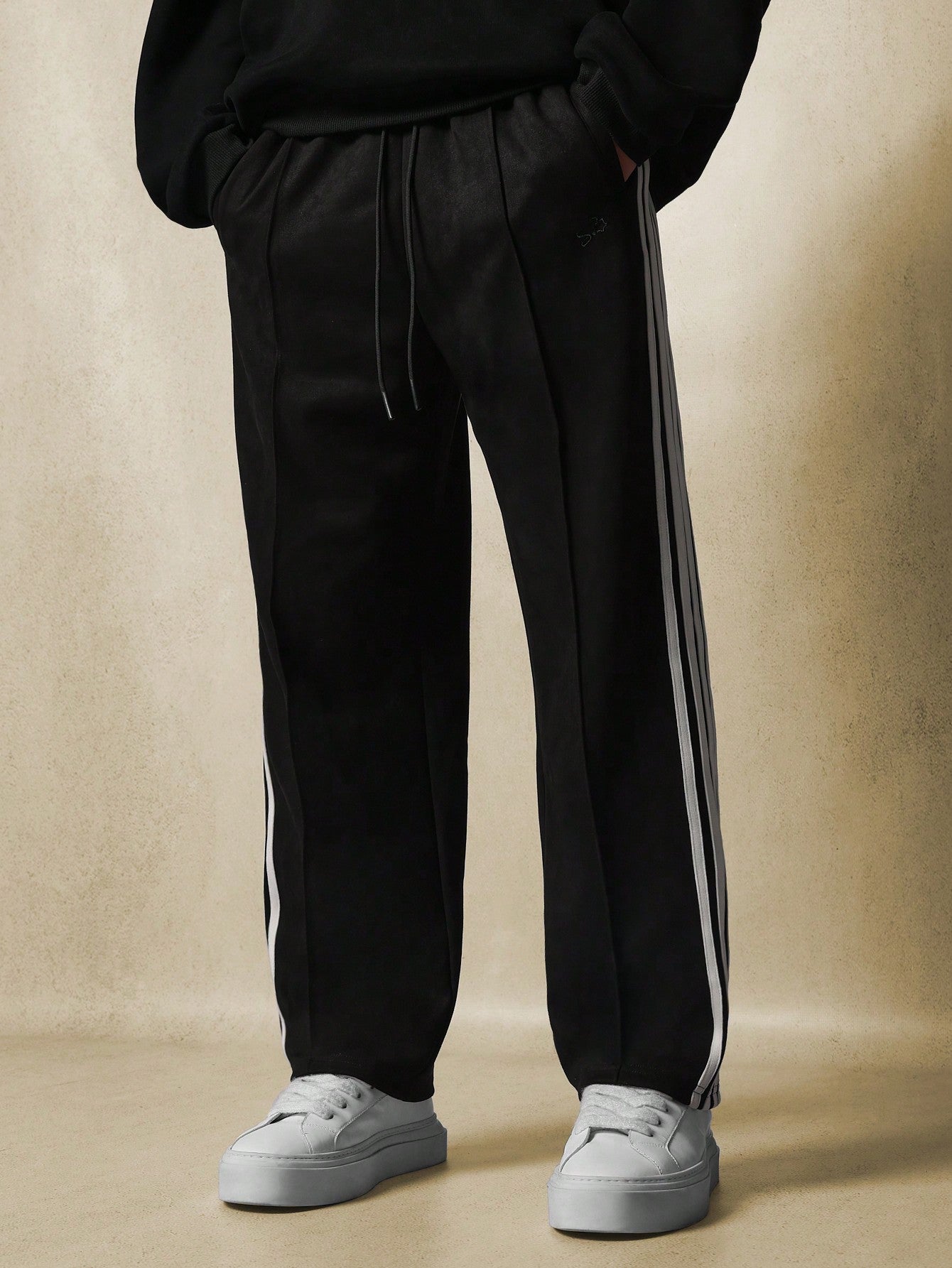 Straight Fit Sweatpants With Side Tape & Pintucks