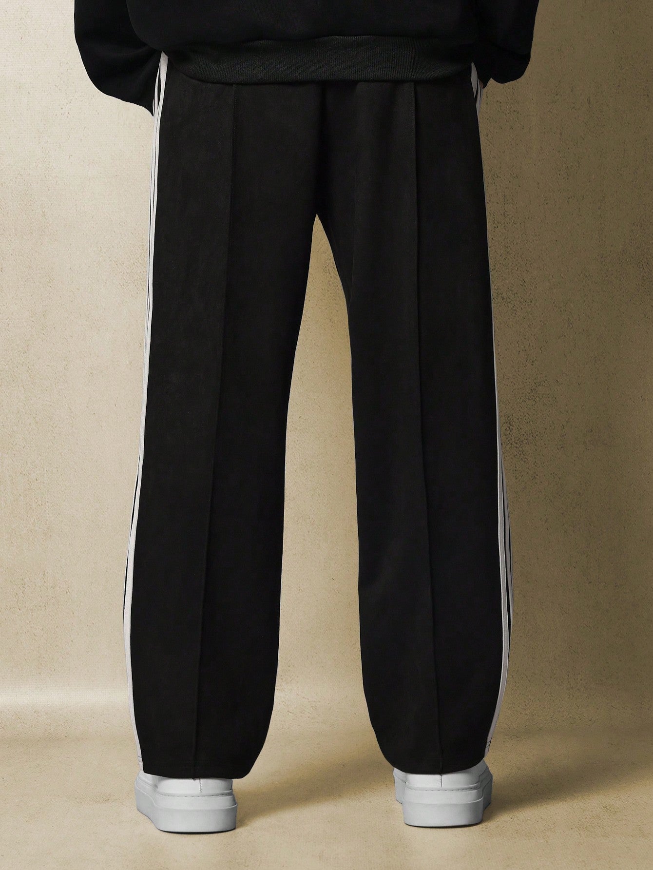 Straight Fit Sweatpants With Side Tape & Pintucks