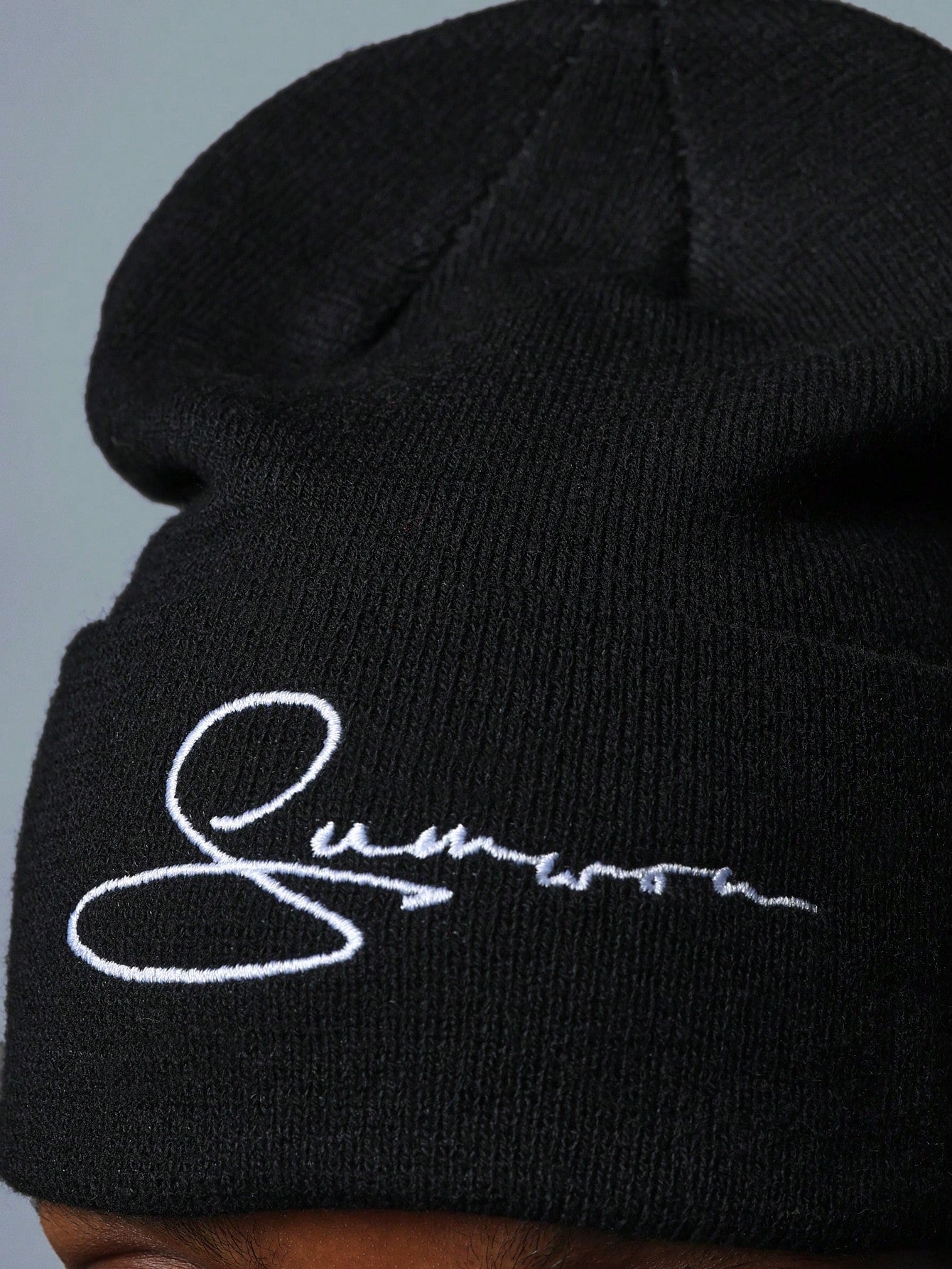 Embroidered Folded Beanie Hat