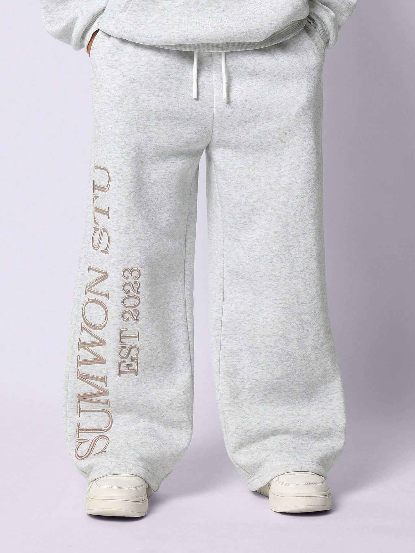 Tween Girls Comfy Grey Marl Overhead Essential Hoodie & Sweatpants With Embroidery 2 Piece Set