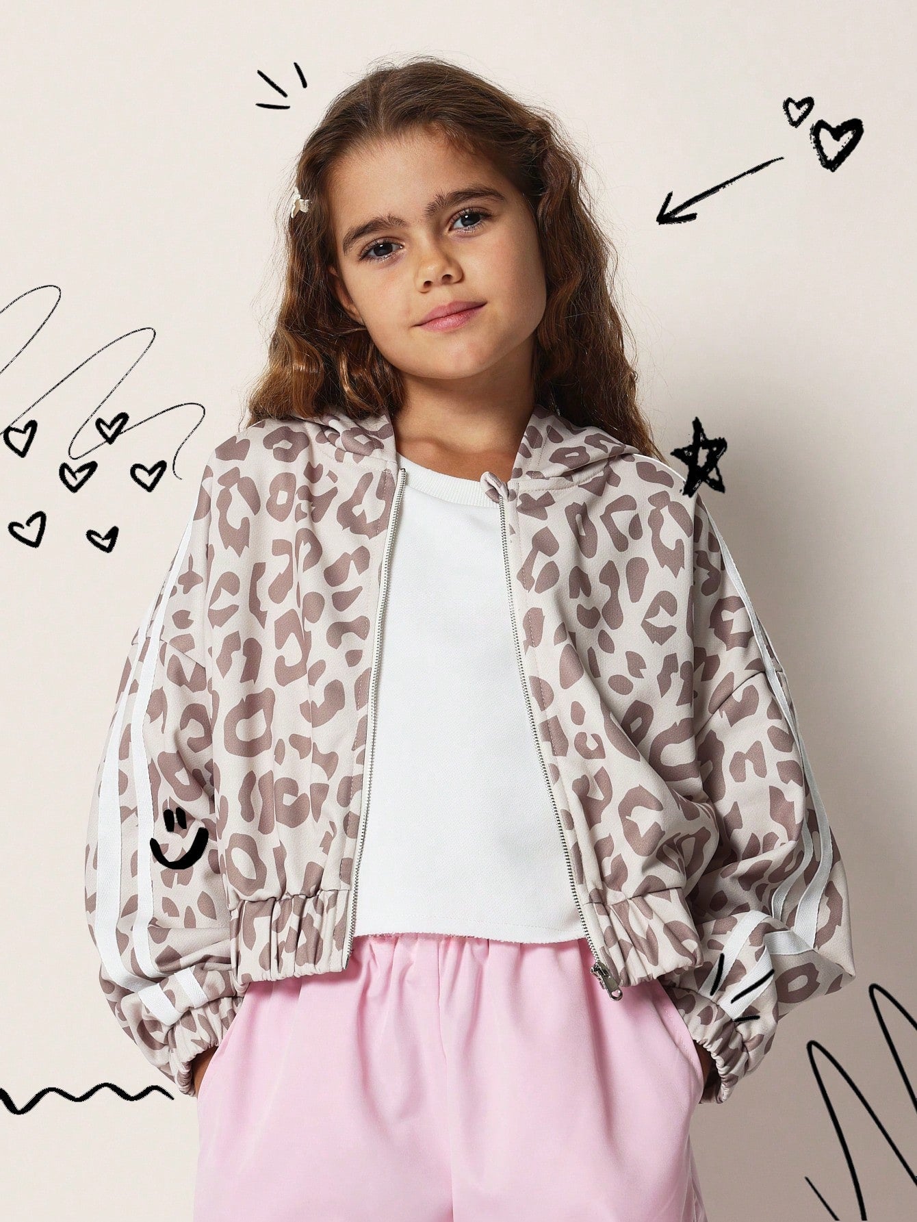 Tween Girls Comfy Crop Zip Through Leopard Print Hoodie