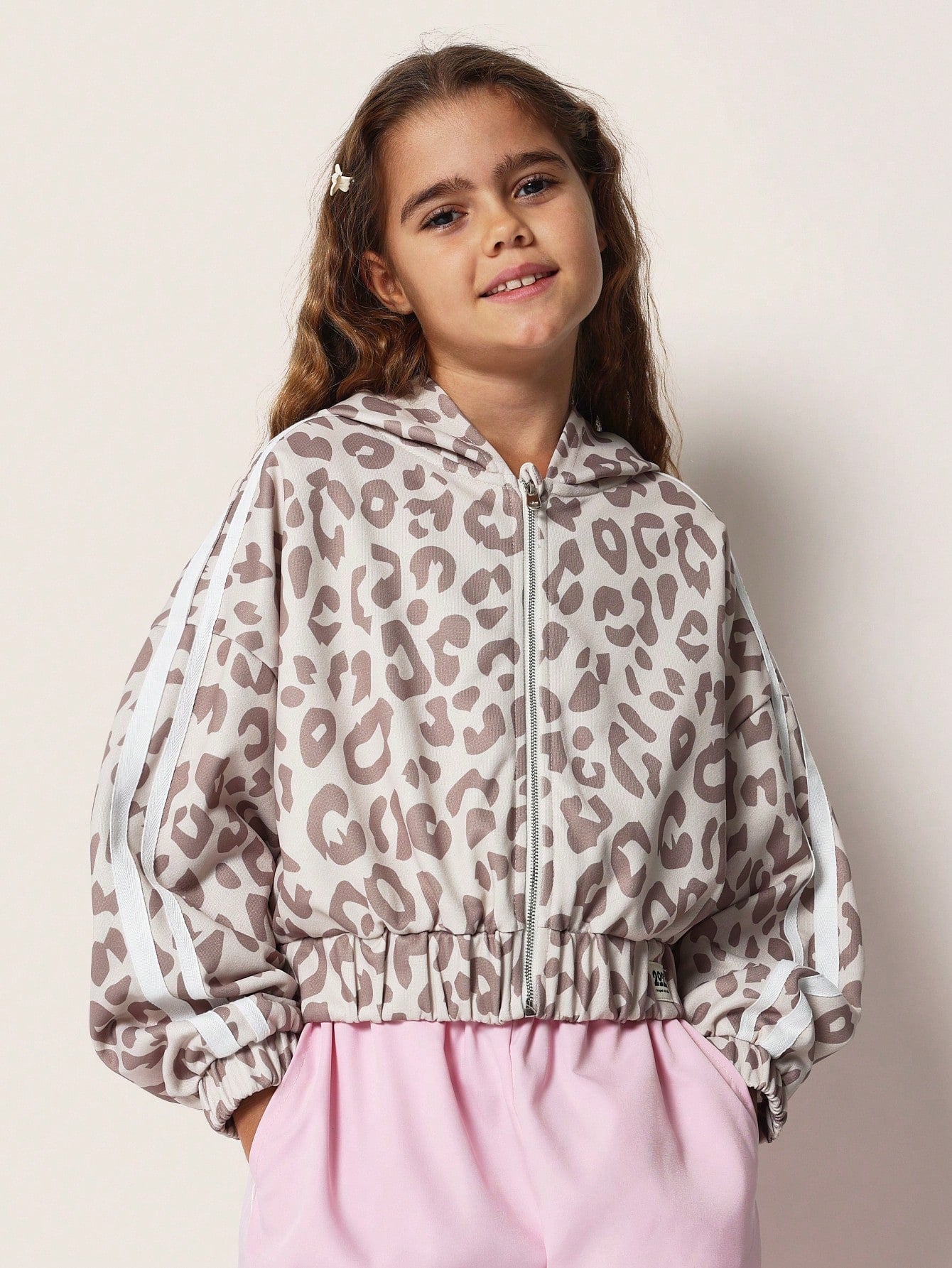 Tween Girls Comfy Crop Zip Through Leopard Print Hoodie