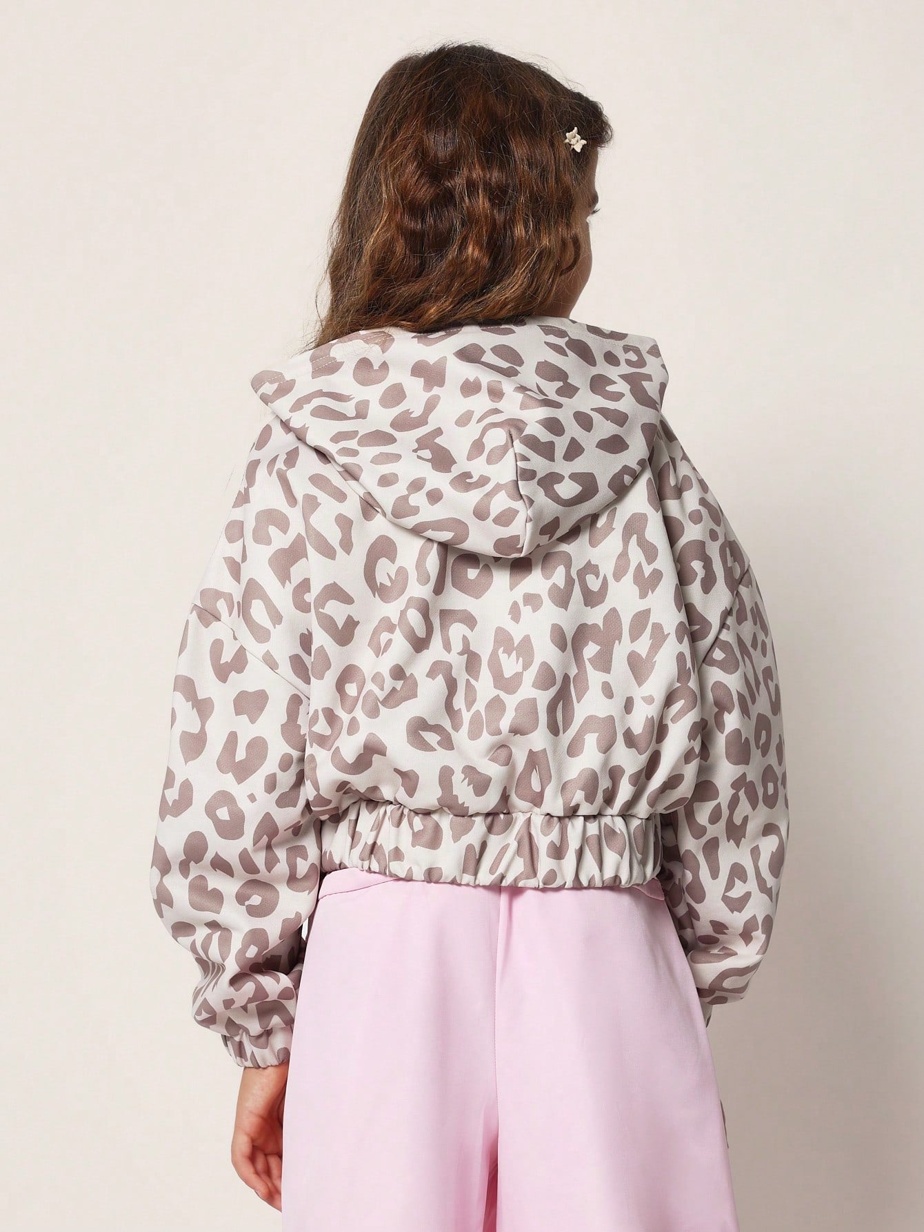 Tween Girls Comfy Crop Zip Through Leopard Print Hoodie