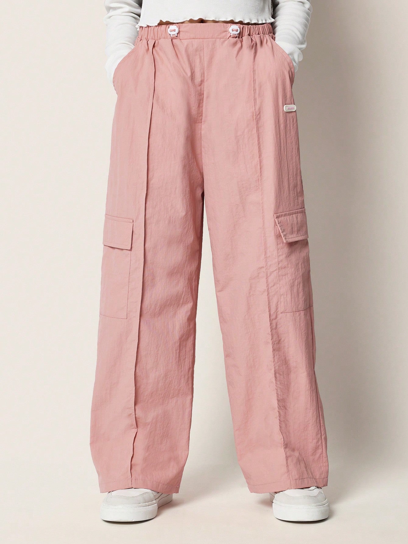 Tween Girls Relaxed Straight Fit Cargo Parachute Nylon Pant