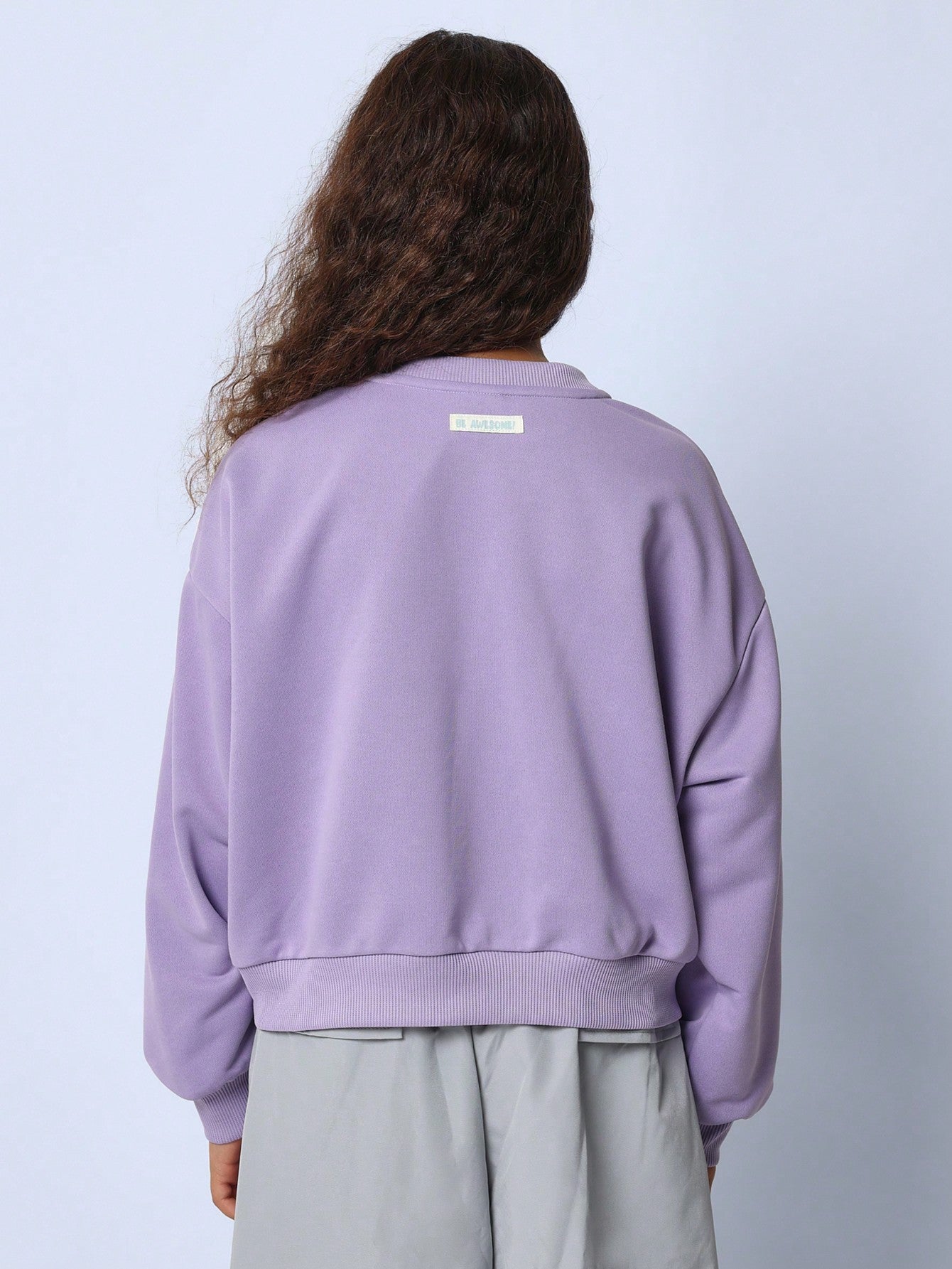 Tween Girls Comfy Lilac Vintage Sweatshirts With Puff Graphic Print