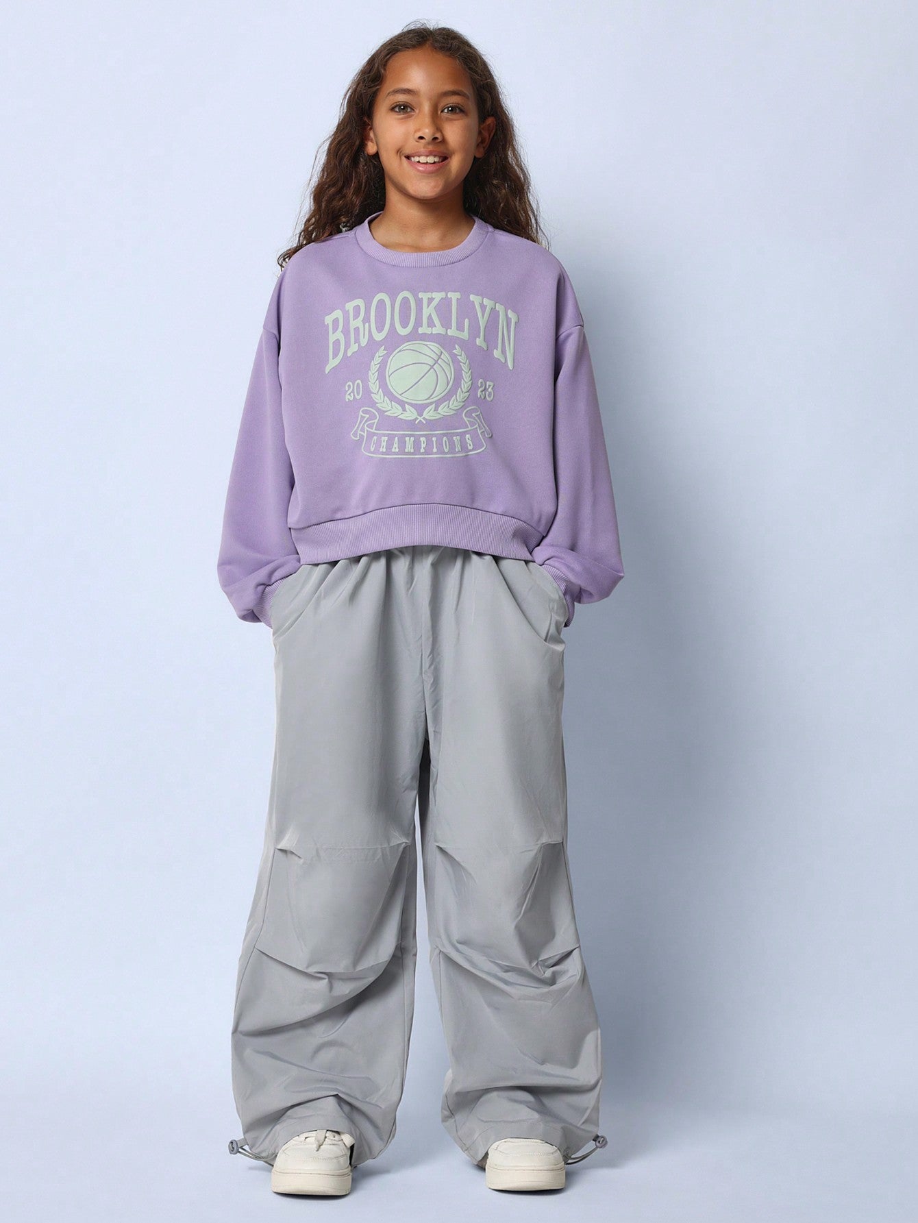 Tween Girls Comfy Lilac Vintage Sweatshirts With Puff Graphic Print