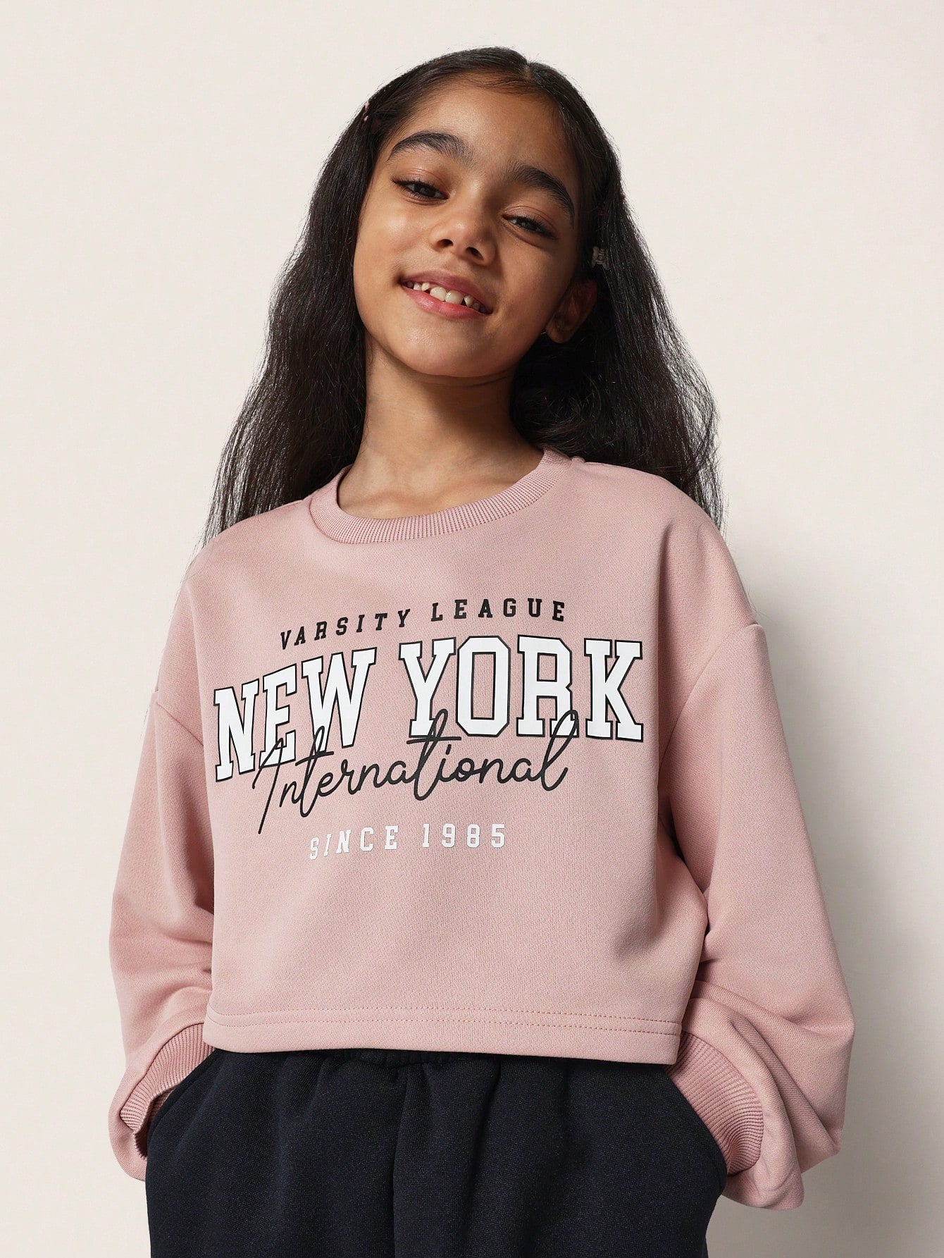 Tween Girls Comfy Crop Dusty Pink Sweatshirt With Graphic Print