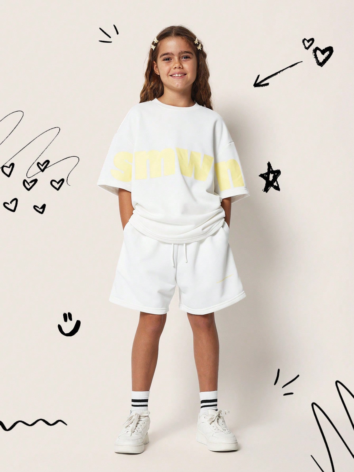 Tween Girls Oversized Tee And Short With Letter Graphic Print 2 Piece Set