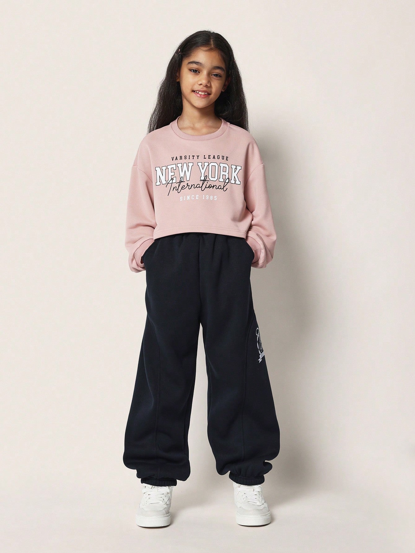 Tween Girls Comfy Crop Dusty Pink Sweatshirt With Graphic Print