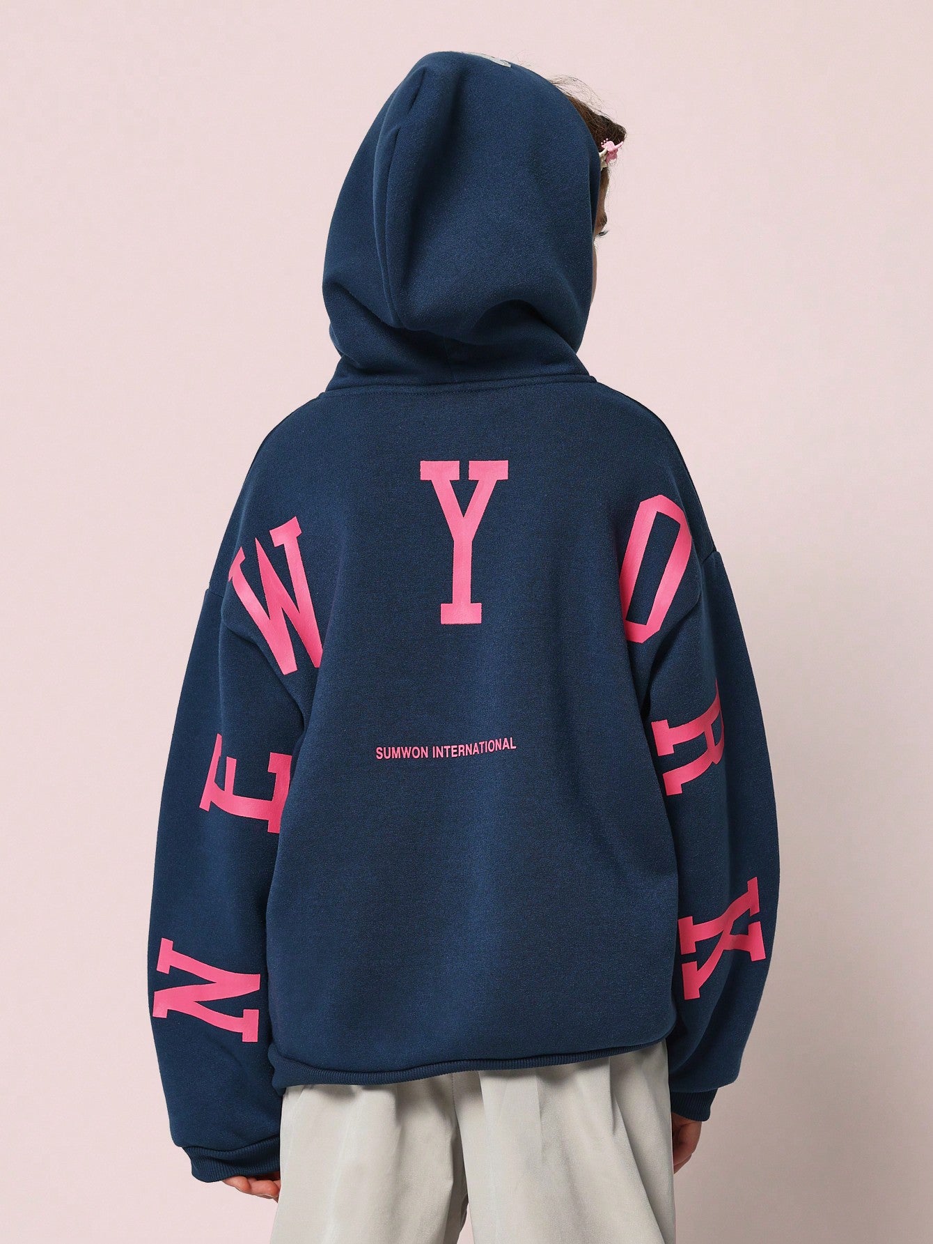 Tween Girls Overhead Hoodie With Immense New York Graphic Print