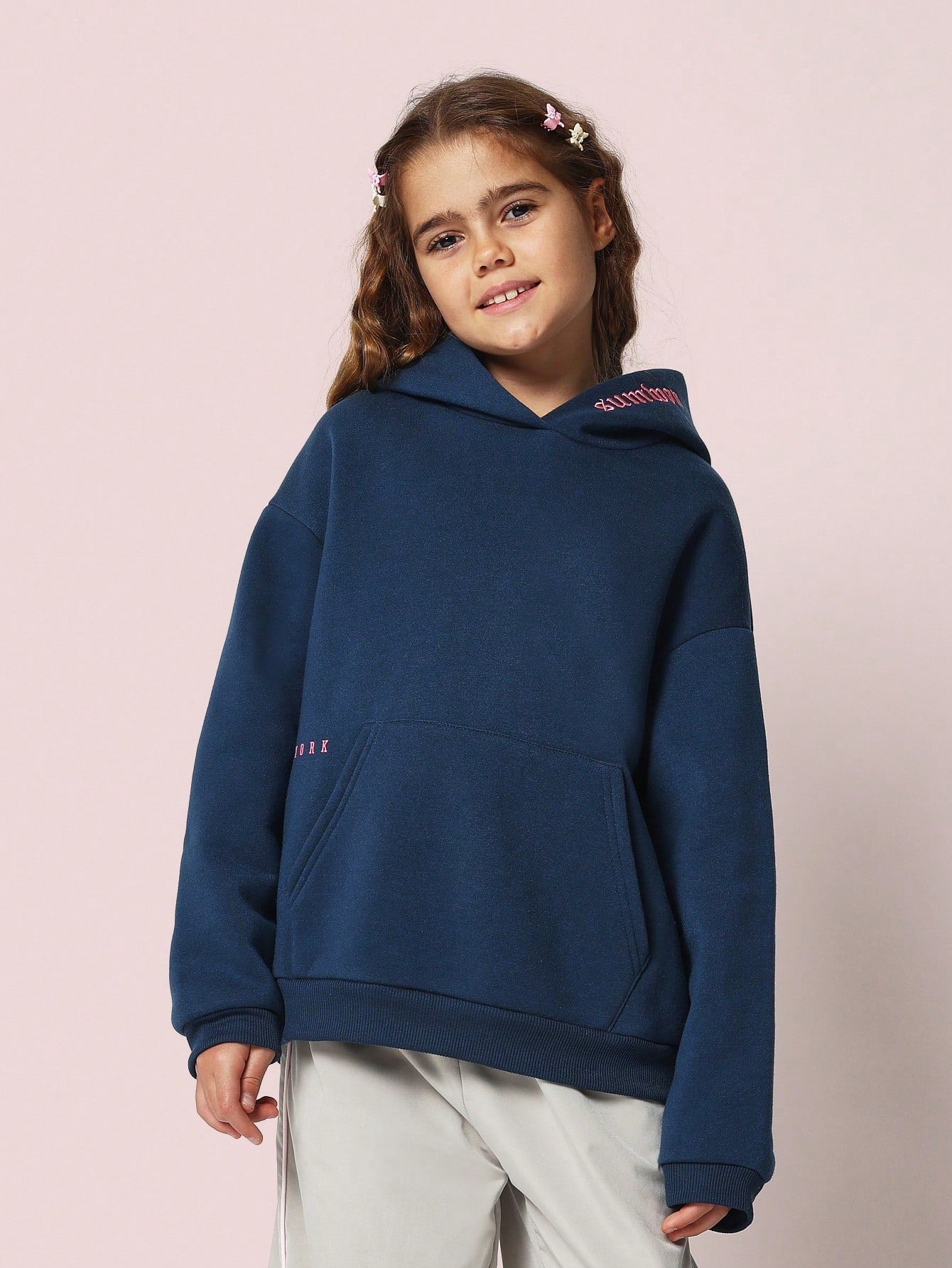 Tween Girls Overhead Hoodie With Immense New York Graphic Print