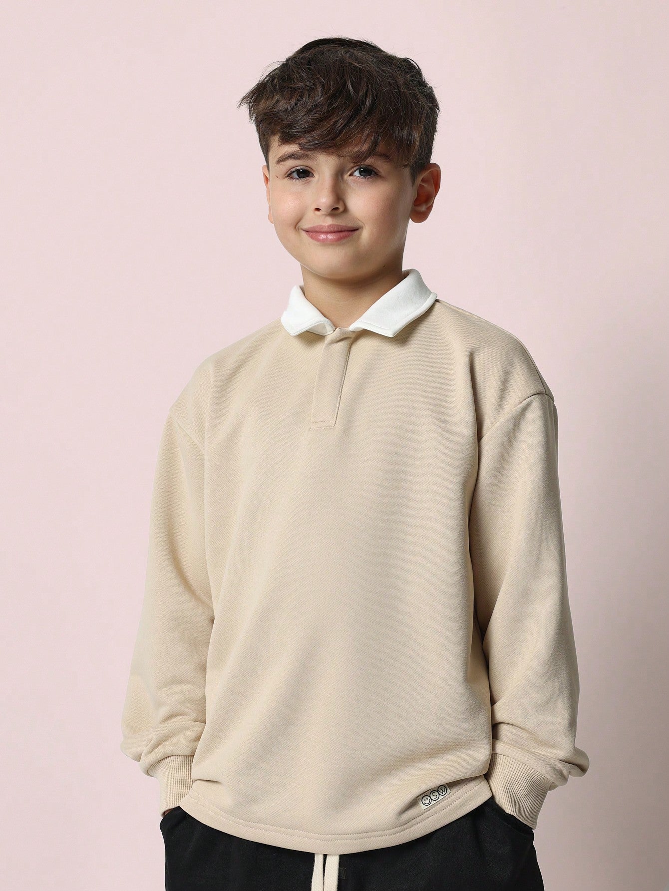 Tween Boys Comfy Long Sleeve Contrast Collar Polo Shirt