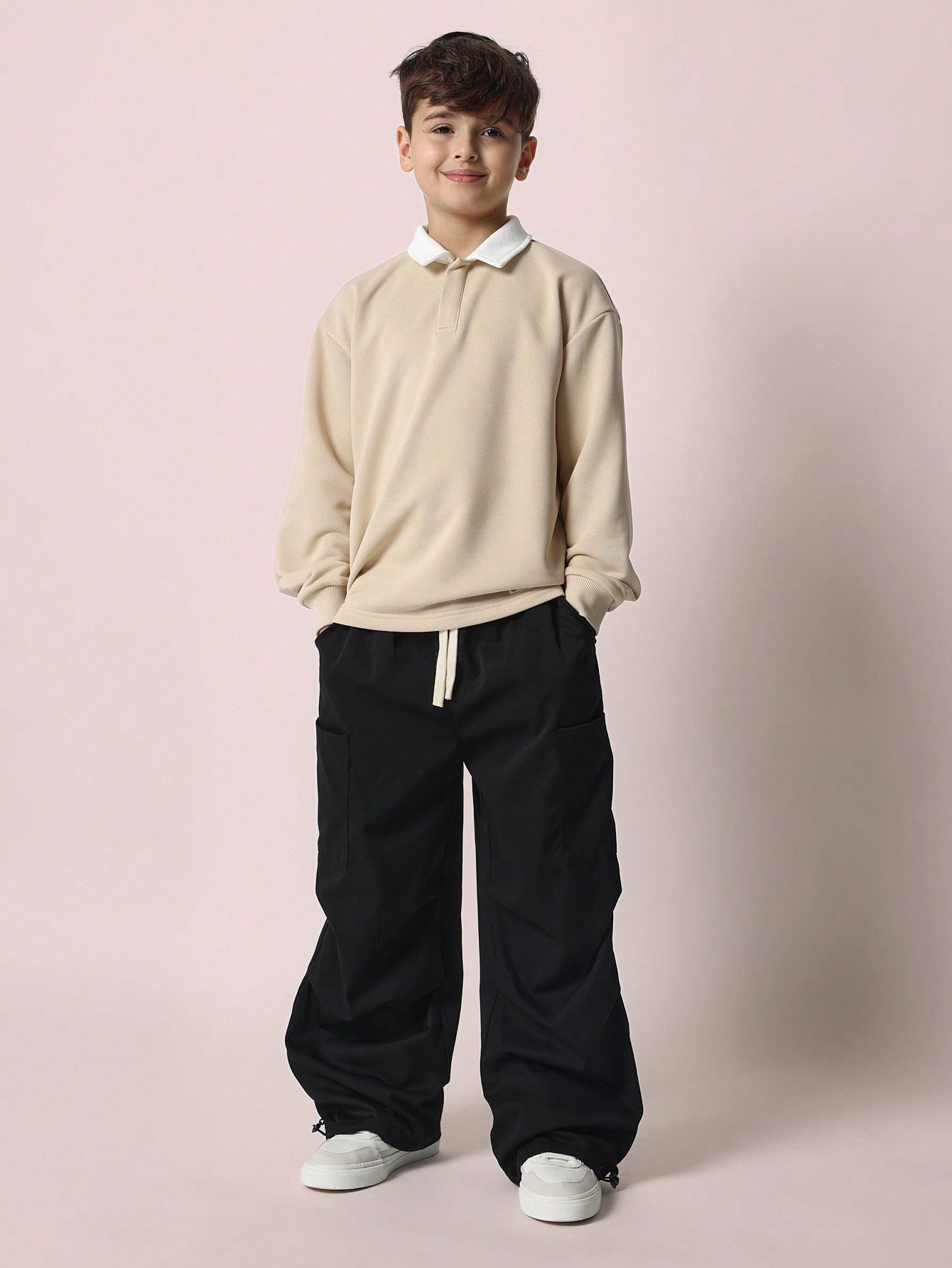 Tween Boys Comfy Long Sleeve Contrast Collar Polo Shirt