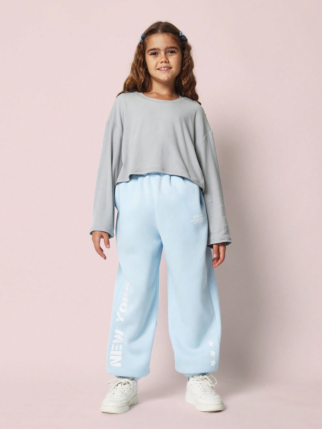 Tween Girls Comfy Light Blue 90'S Jogger With Graphic Print