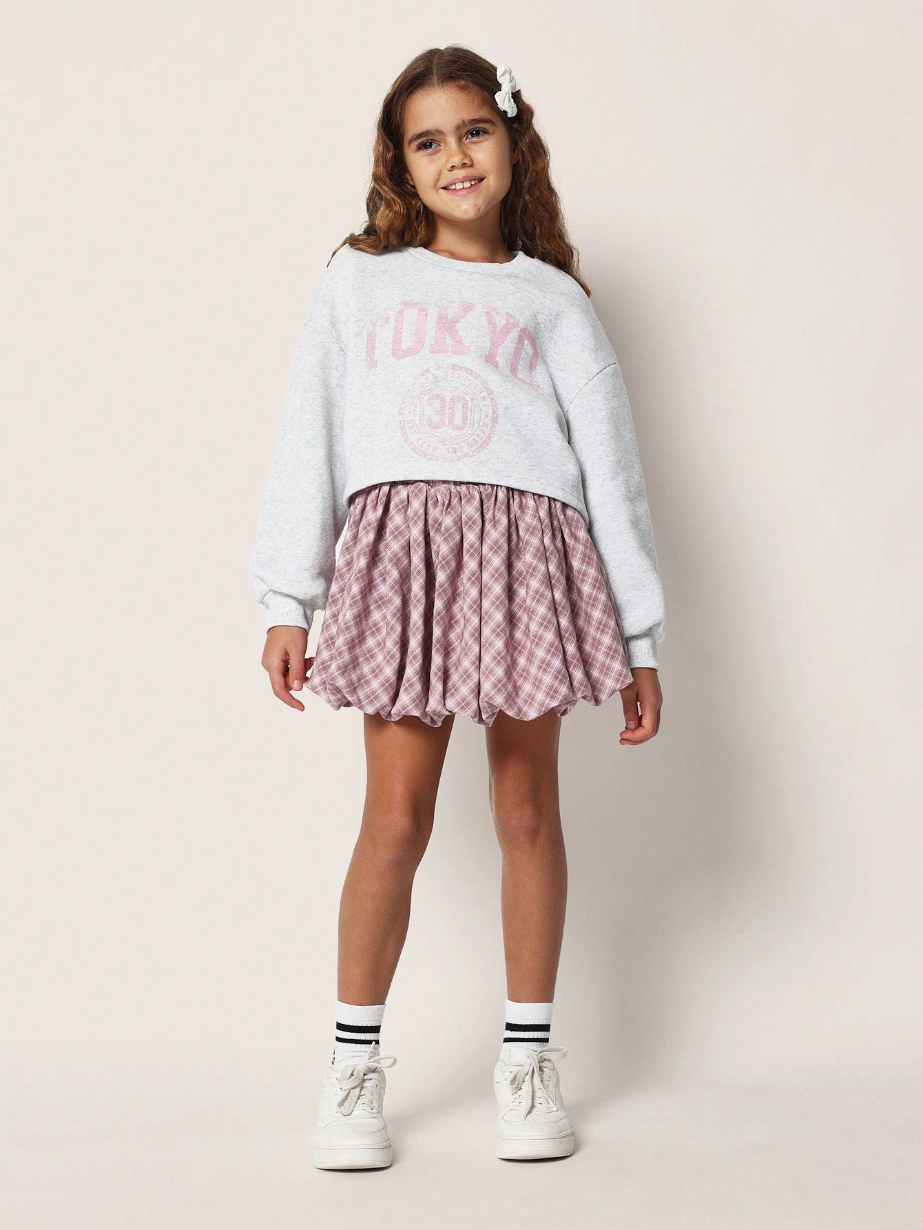 Tween Girls Relaxed Check Puff Ball Skirt