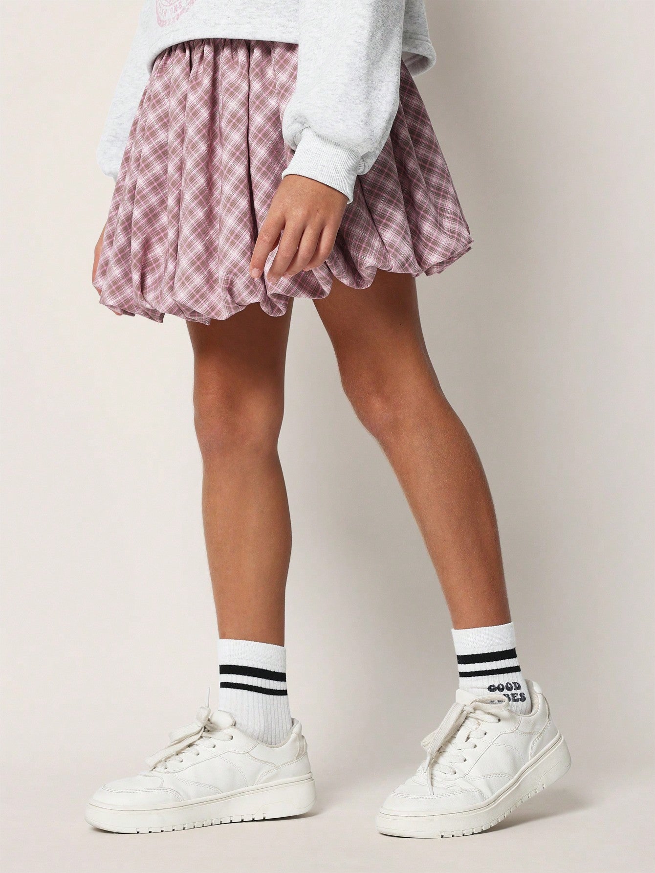 Tween Girls Relaxed Check Puff Ball Skirt