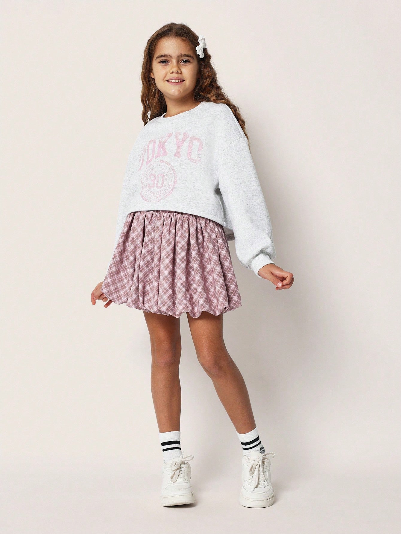 Tween Girls Relaxed Check Puff Ball Skirt