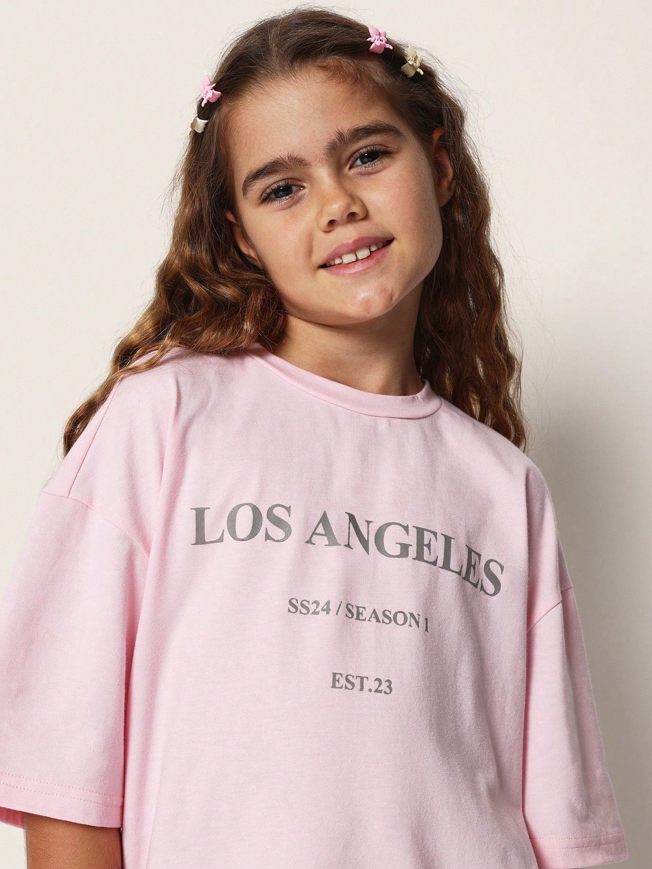 Tween Girls Oversized Tee With Los Angeles Graphic Print And Baggy Track Pant 2 Piece Set