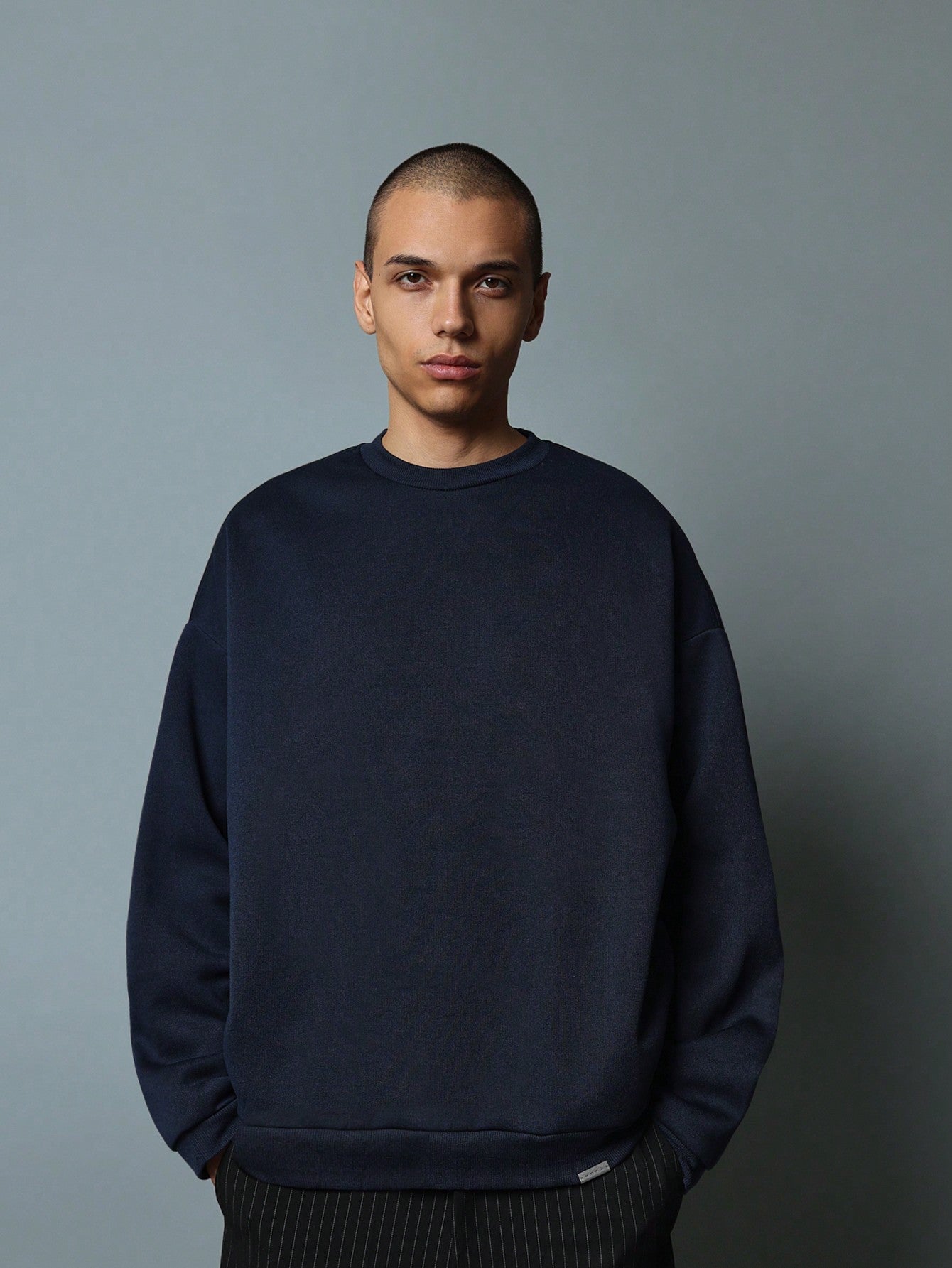 Regular Fit Crew Neck Sweatshirt With Side Pockets