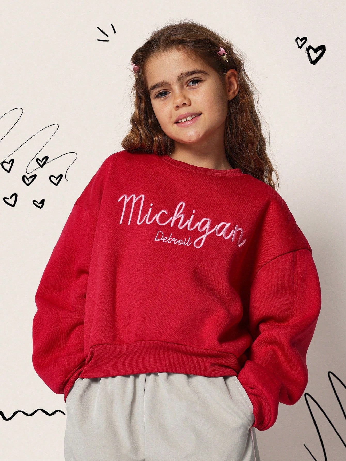 Tween Girls Comfy Regular Fit Red Berry Sweatshirt With Embroidery