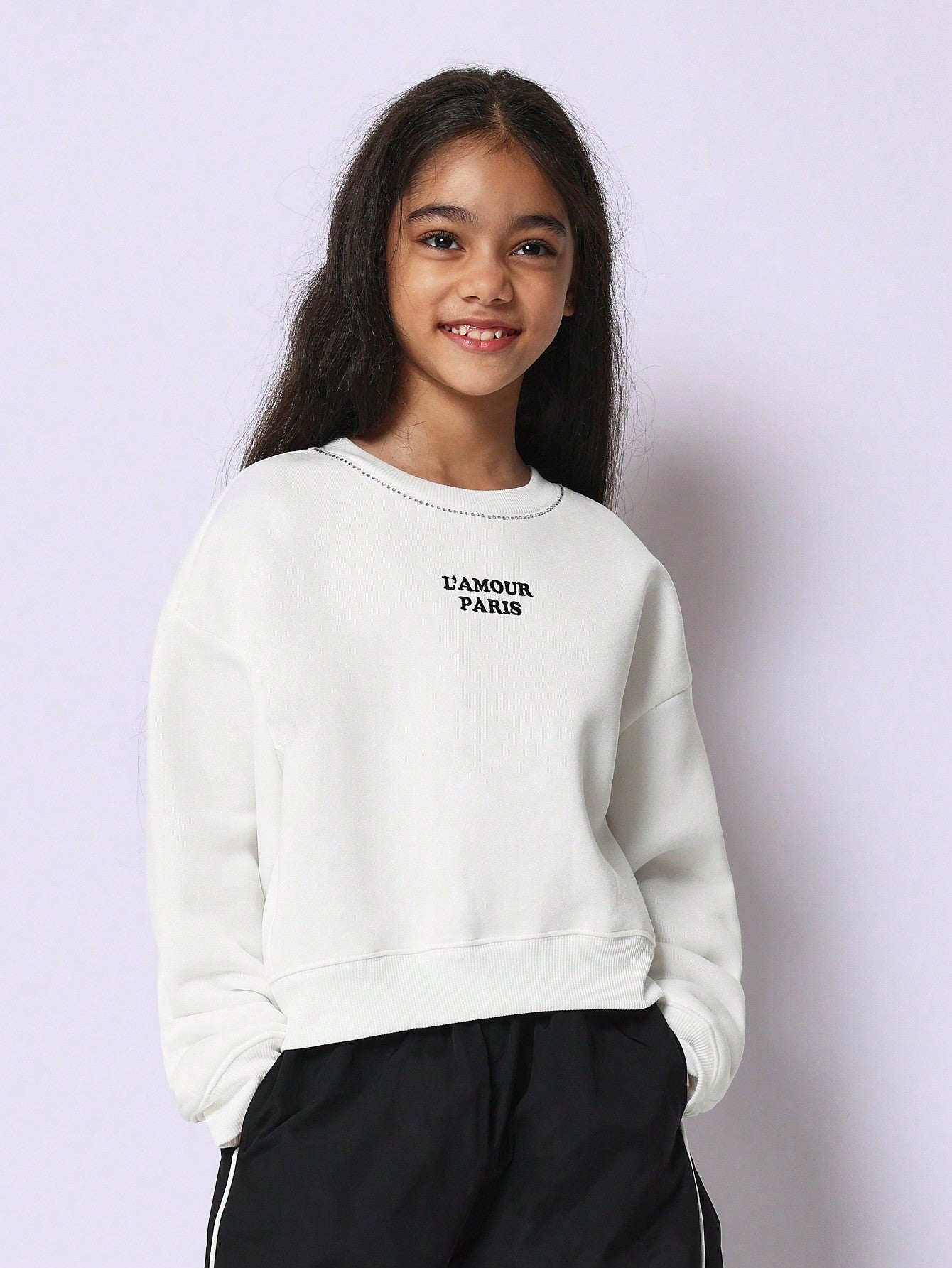 Tween Girls Comfy Regular Fit Diamonte L'Amour Sweatshirt