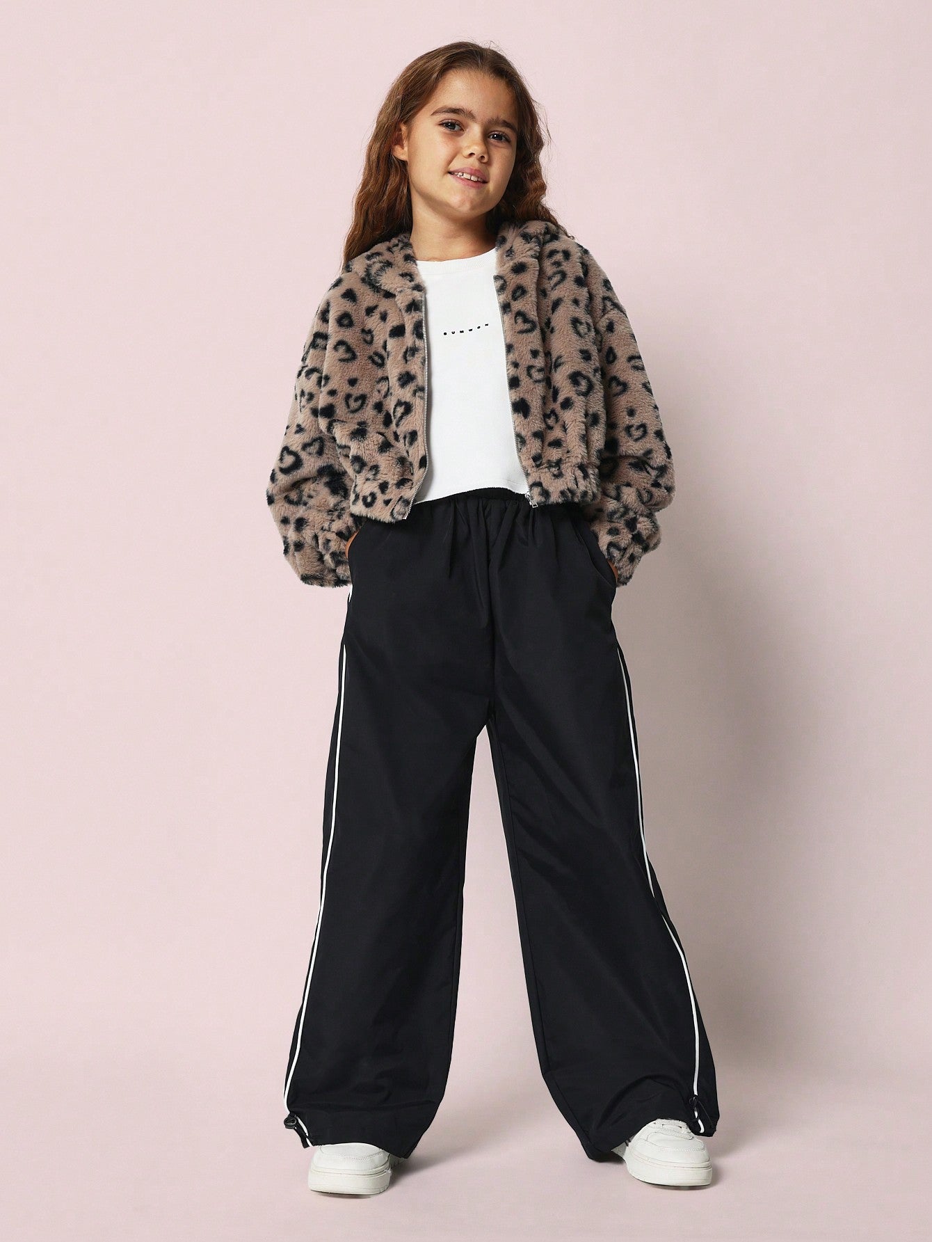 Tween Girls Crop Fit Soft Leopard Print Fur Zip Up Hoodie Jacket