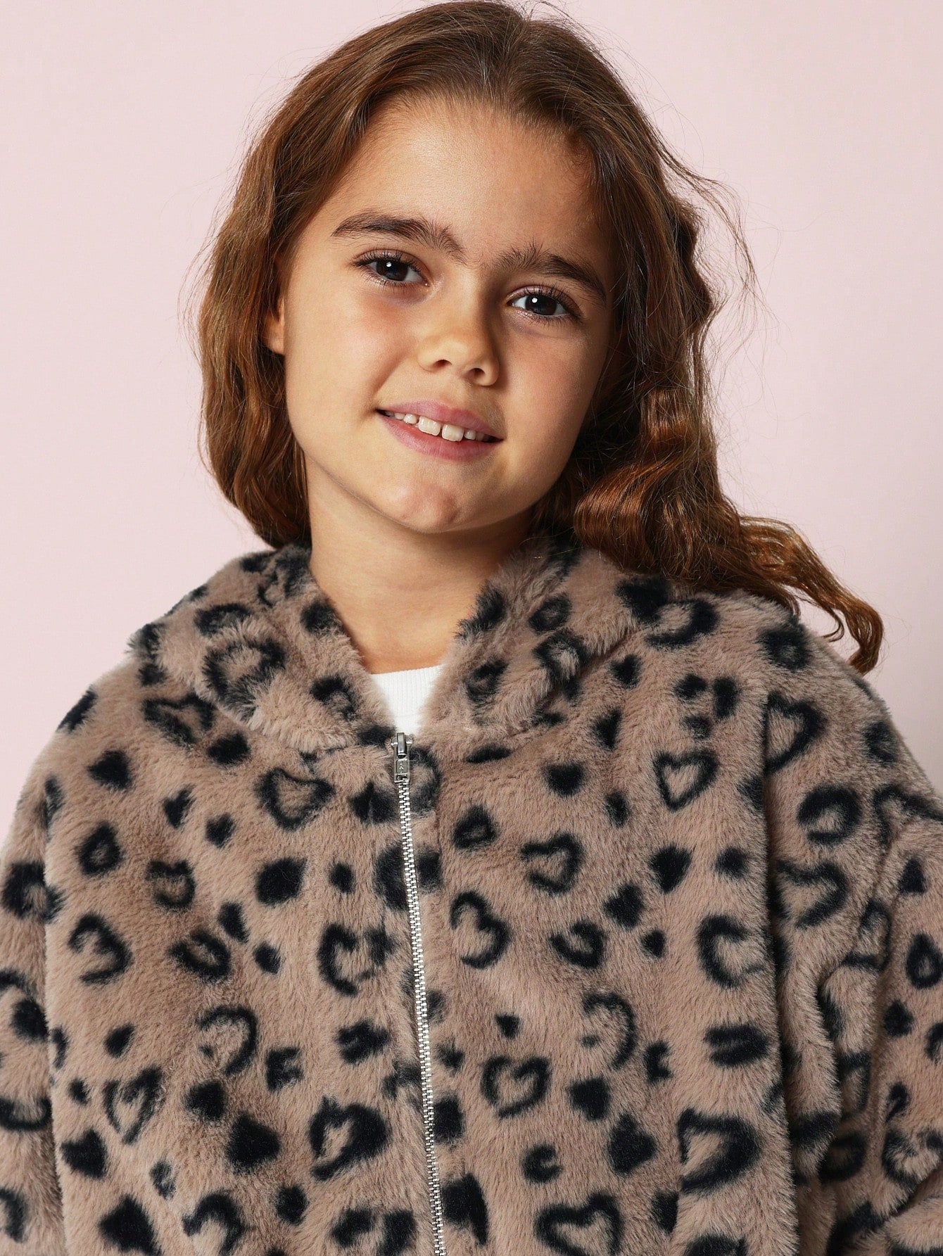 Tween Girls Crop Fit Soft Leopard Print Fur Zip Up Hoodie Jacket