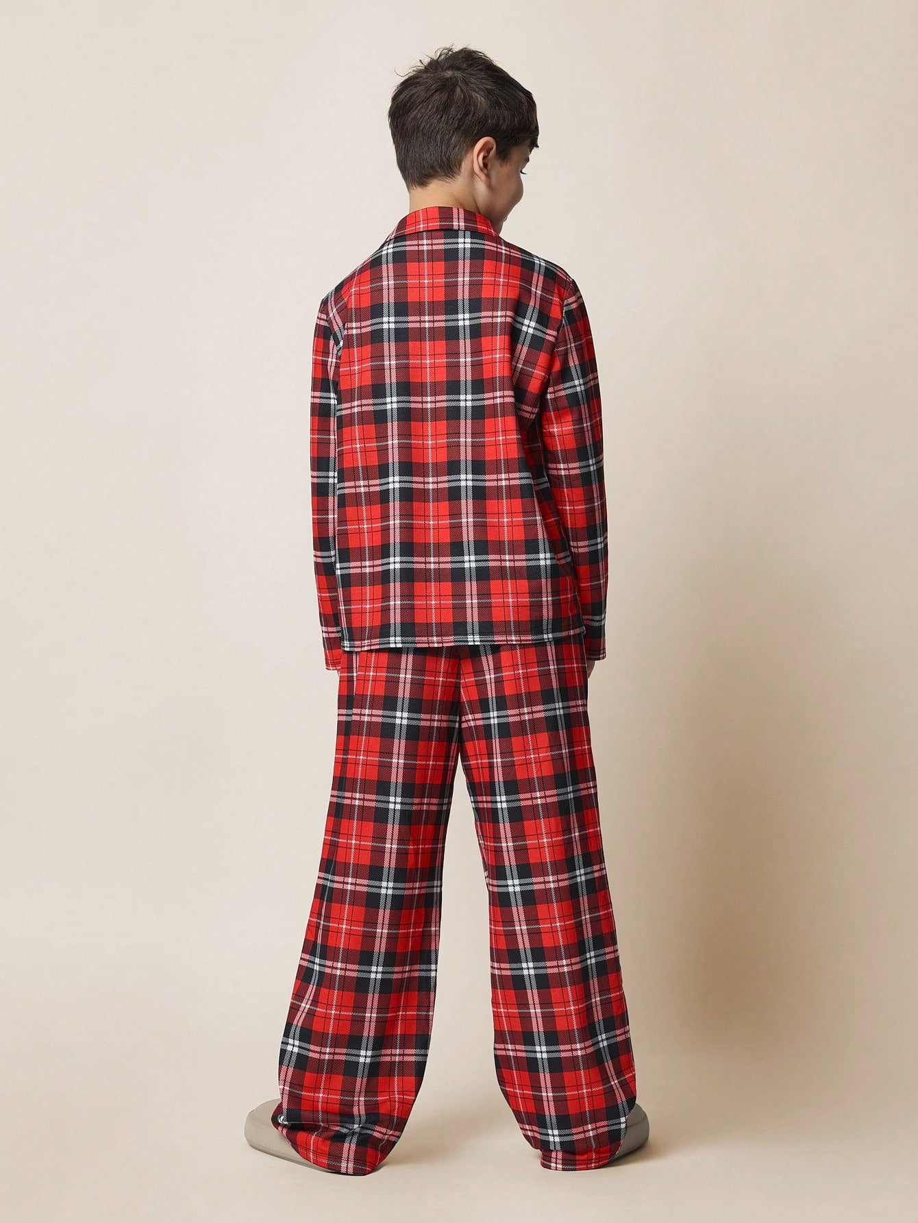 Tween Boys Comfy Christmas Check Long Sleeve Shirt And Pant 2 Piece Pyjamas Set