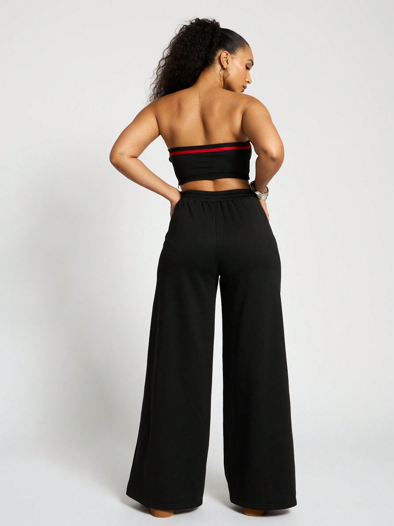 SUMWON WOMEN Graphic Bandeau Crop Top And Wide Leg Jogger Set