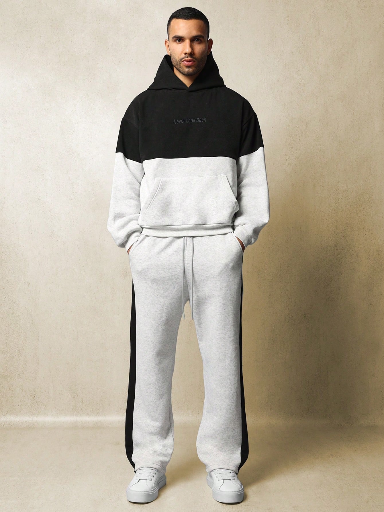 Regular Fit Overhead Hoodie & Drop Crotch Sweatpants With Colour Block Panels 2 Piece Set