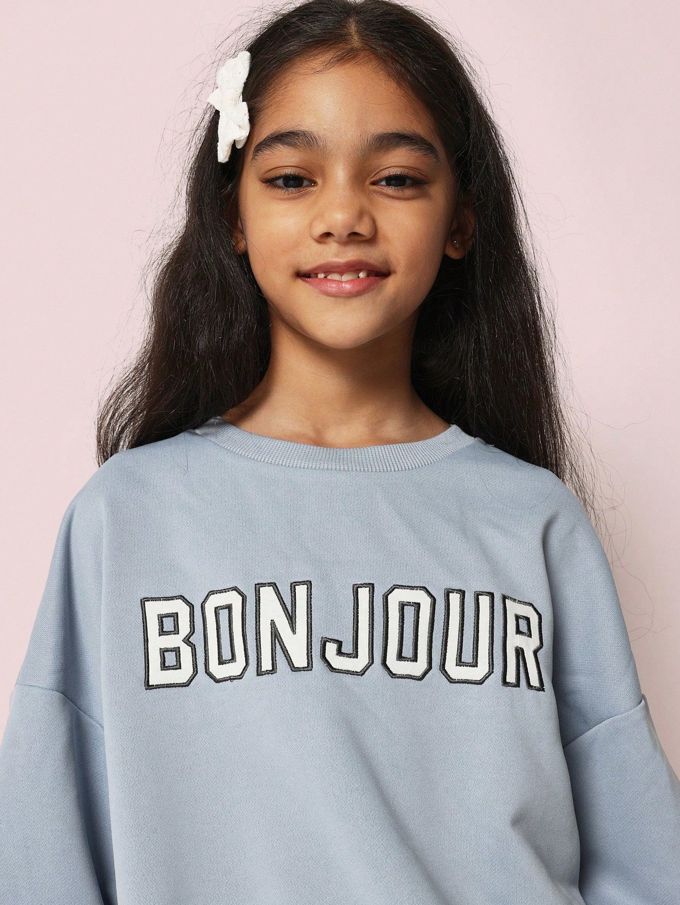 Tween Girls Heavyweight Essential Sweatshirt With Bonjour Applique And Jogger With Pintuck 2 Piece Set