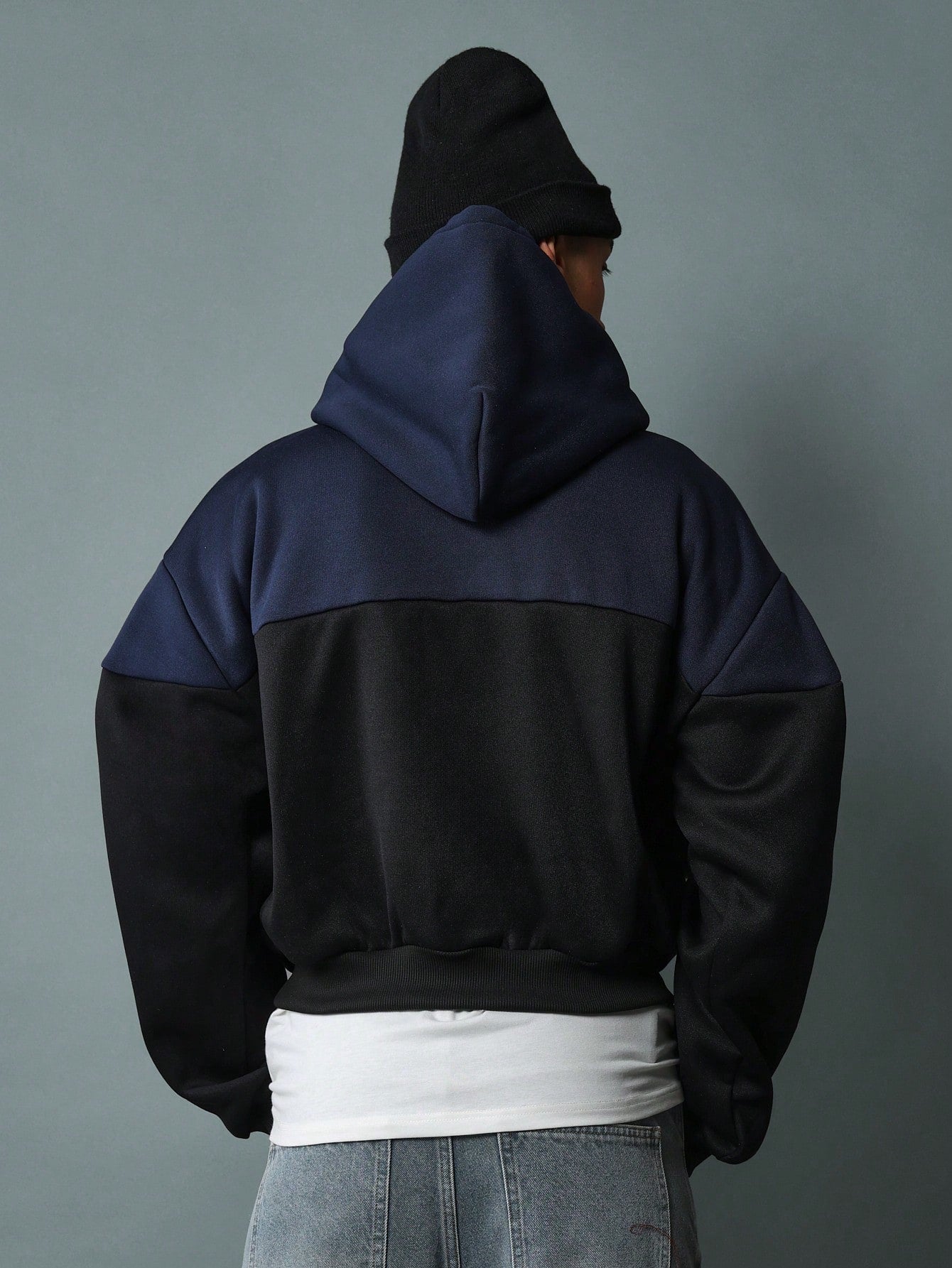 Crop Fit Overhead Colour Block Panel Hoodie