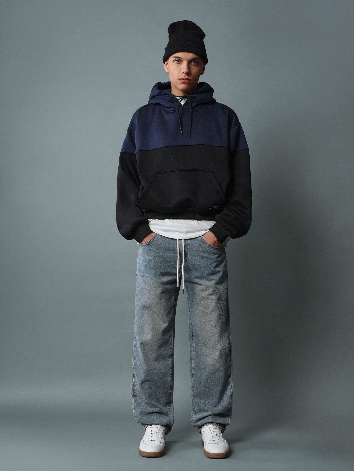 Crop Fit Overhead Colour Block Panel Hoodie