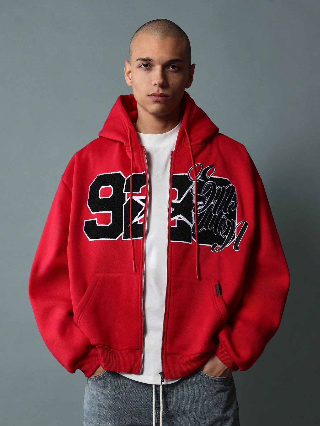 Regular Fit Zip Through Hoodie With Embroidered Towel Applique