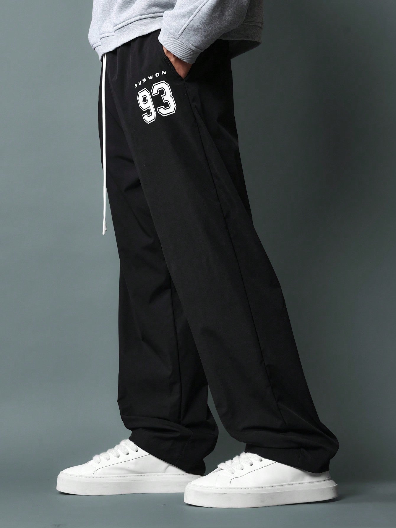 Drop Crotch Nylon Pants With Number Print