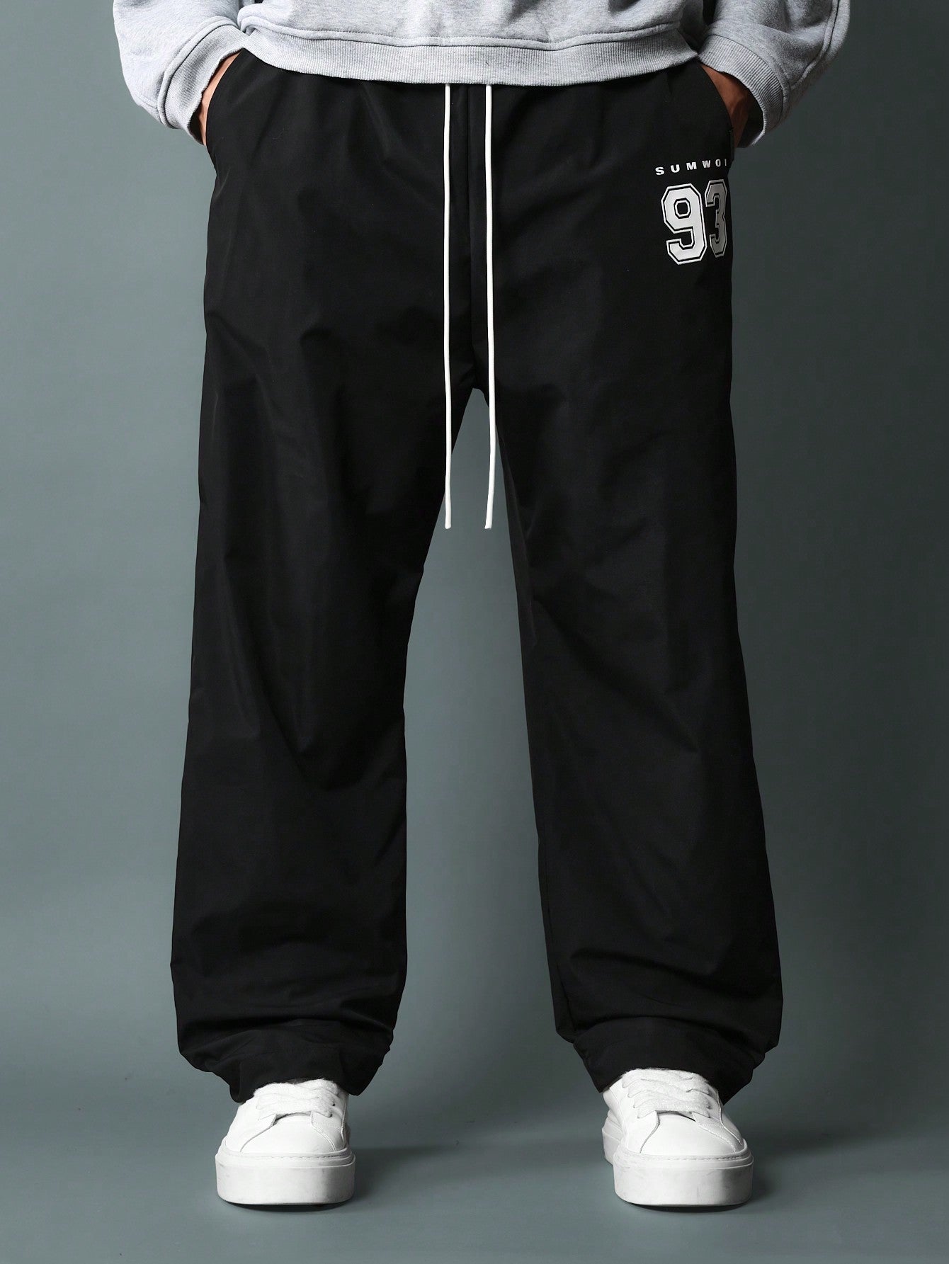 Drop Crotch Nylon Pants With Number Print