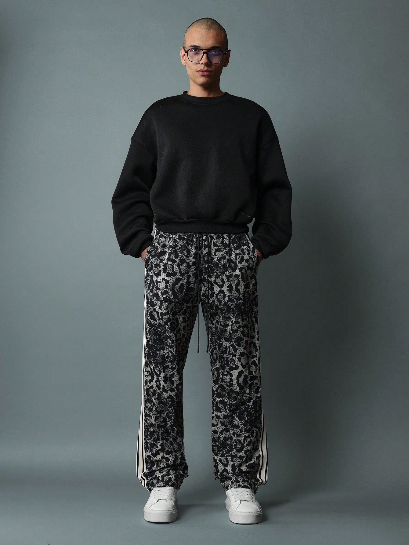 Straight Fit Leopard Printed Pant With Tape