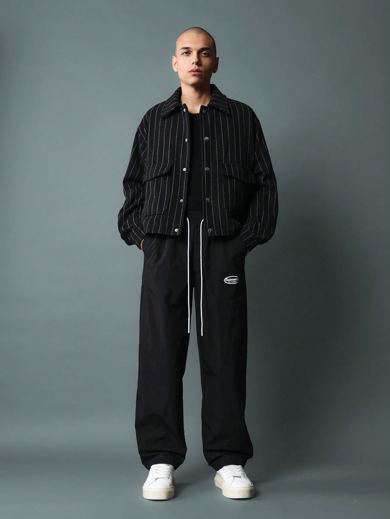 Drop Crotch Nylon Pants With Graphic