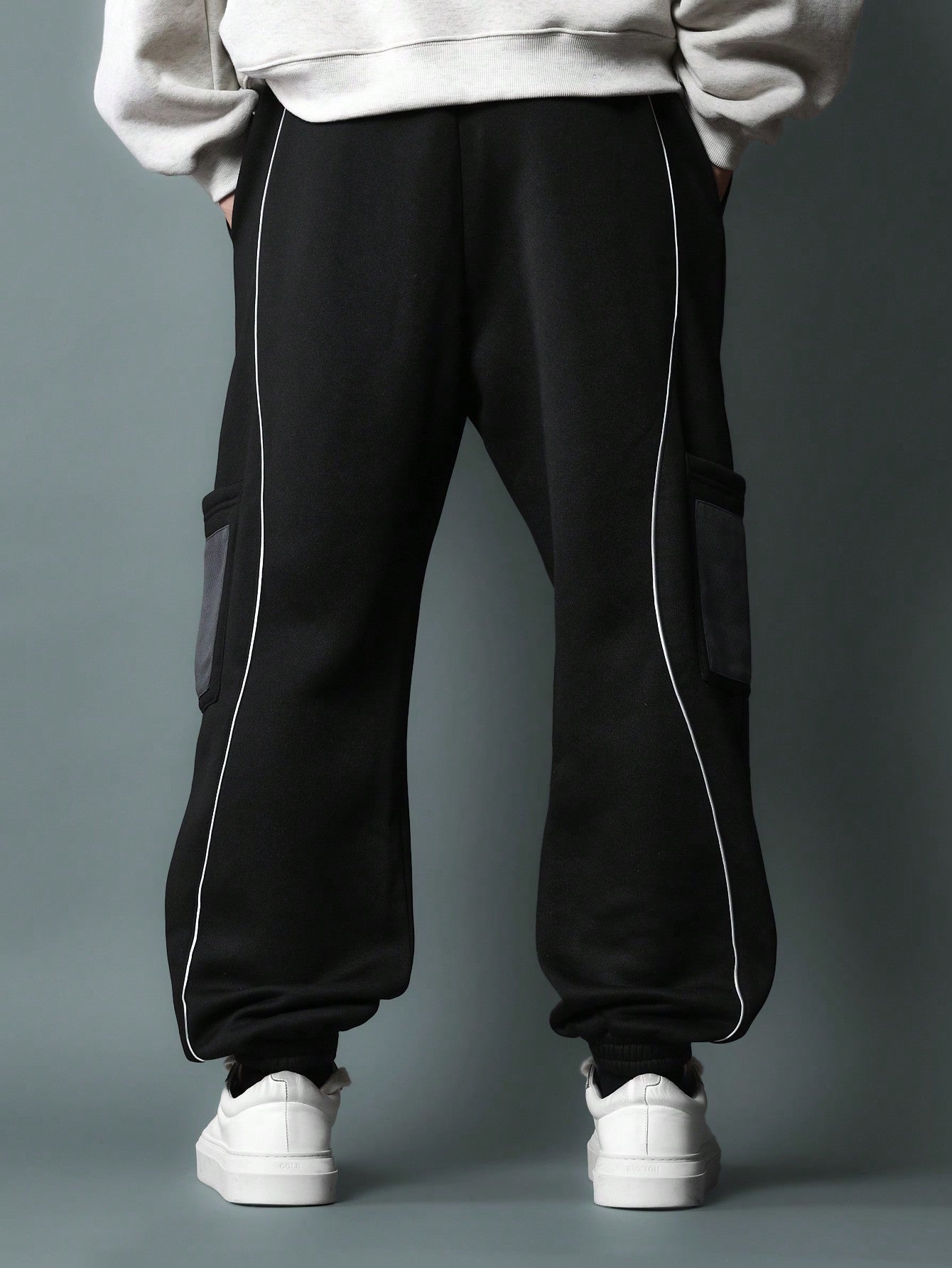 Drop Crotch Cargo Jogger With Graphic Print & Piping