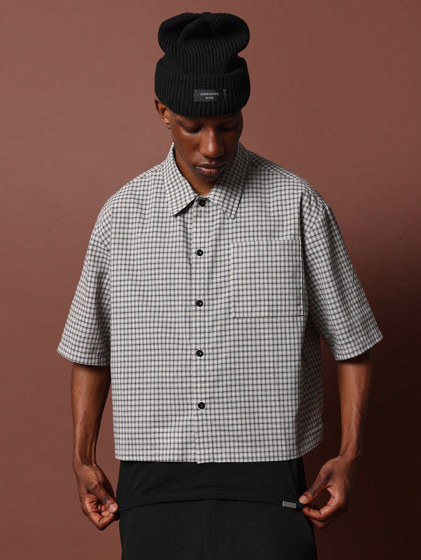 Crop Fit Short Sleeve Revere Collar Check Shirt