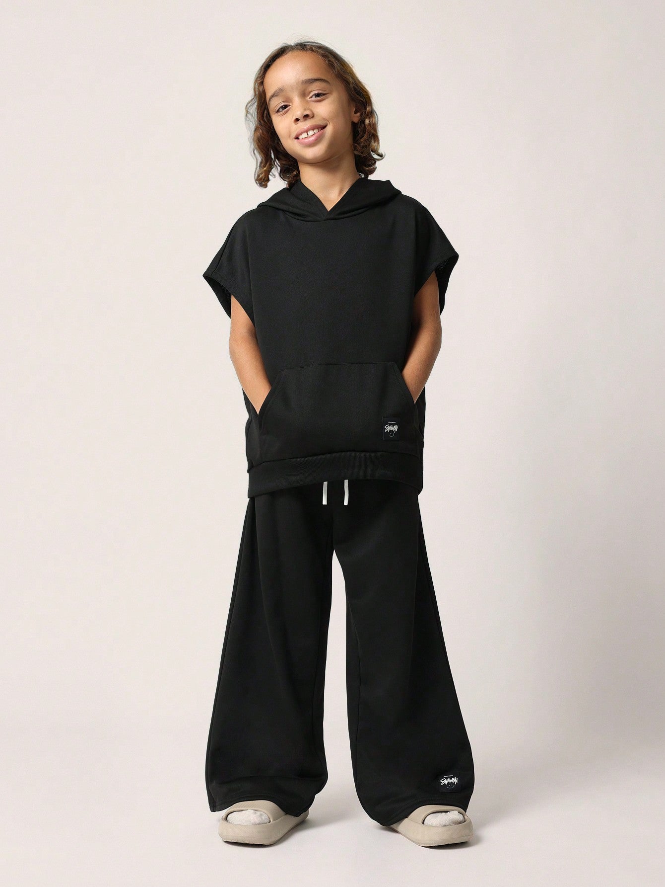 Tween Boys Everyday Boxy Sleeveless Essential Hoodie And Wide Leg Sweatpants 2 Piece Set