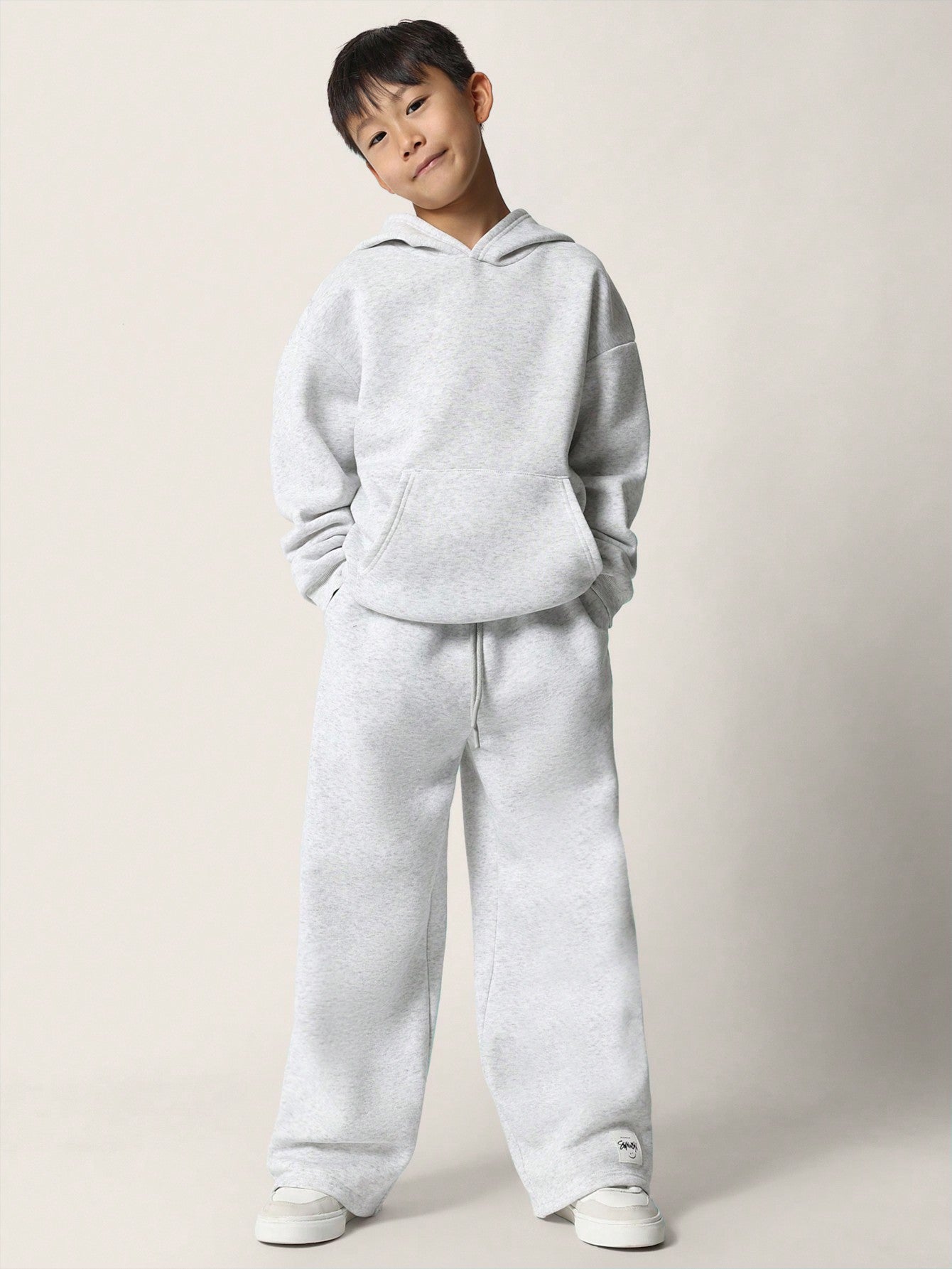 Tween Boys Comfy Essential Grey Marl Overhead Hoodie & Jogger 2 Piece Set