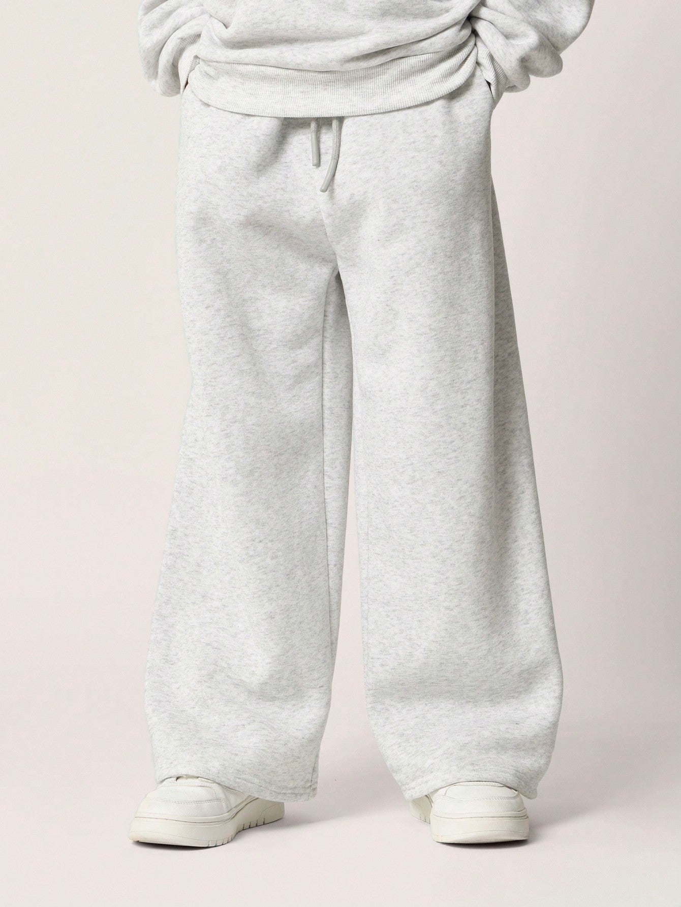 Tween Boys Comfy Grey Marl Overhead Hoodie & Wide Leg Sweatpants 2 Piece Set