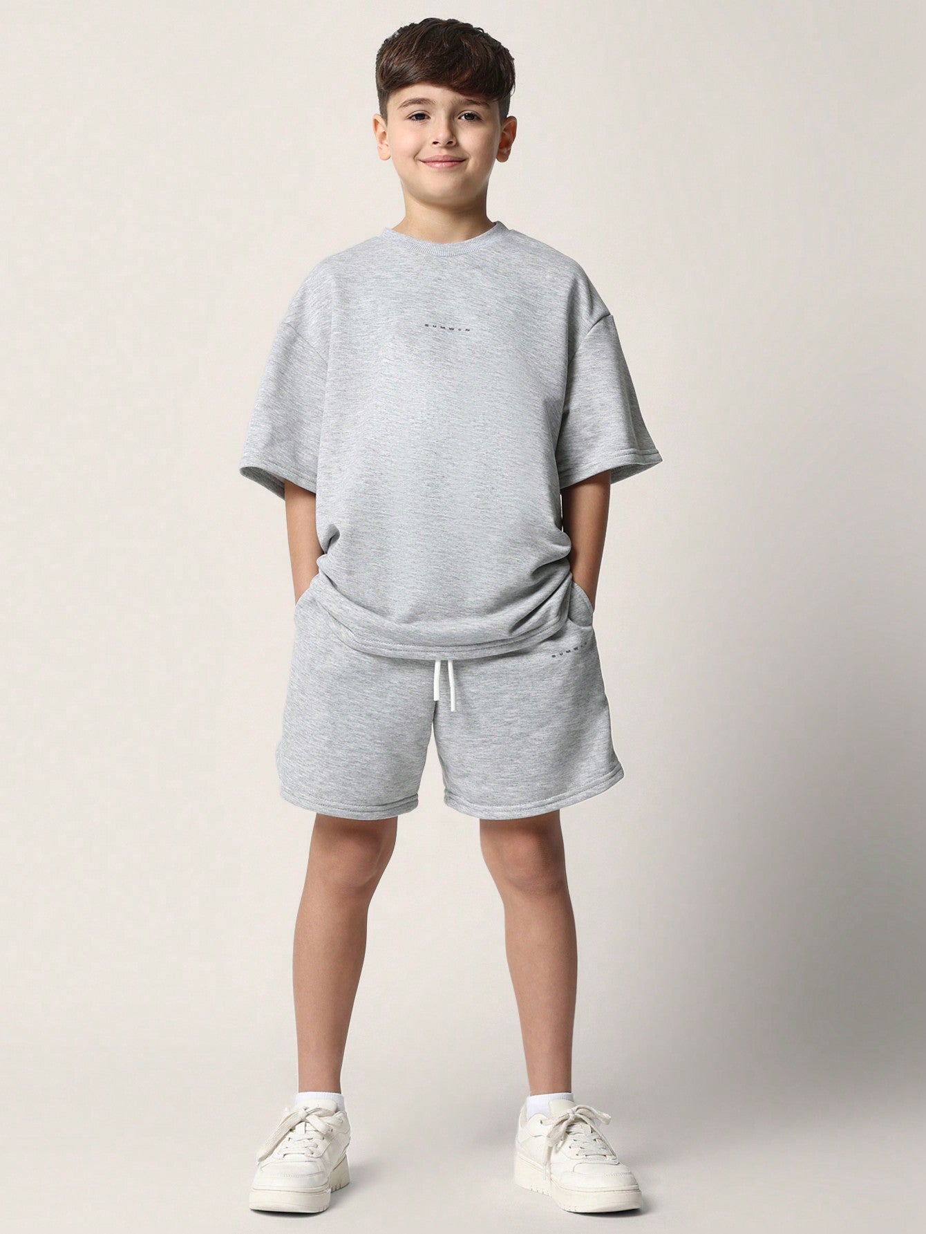 Tween Boys Oversized Fit Essential Tee And Drop Crotch Short 2 Piece Set