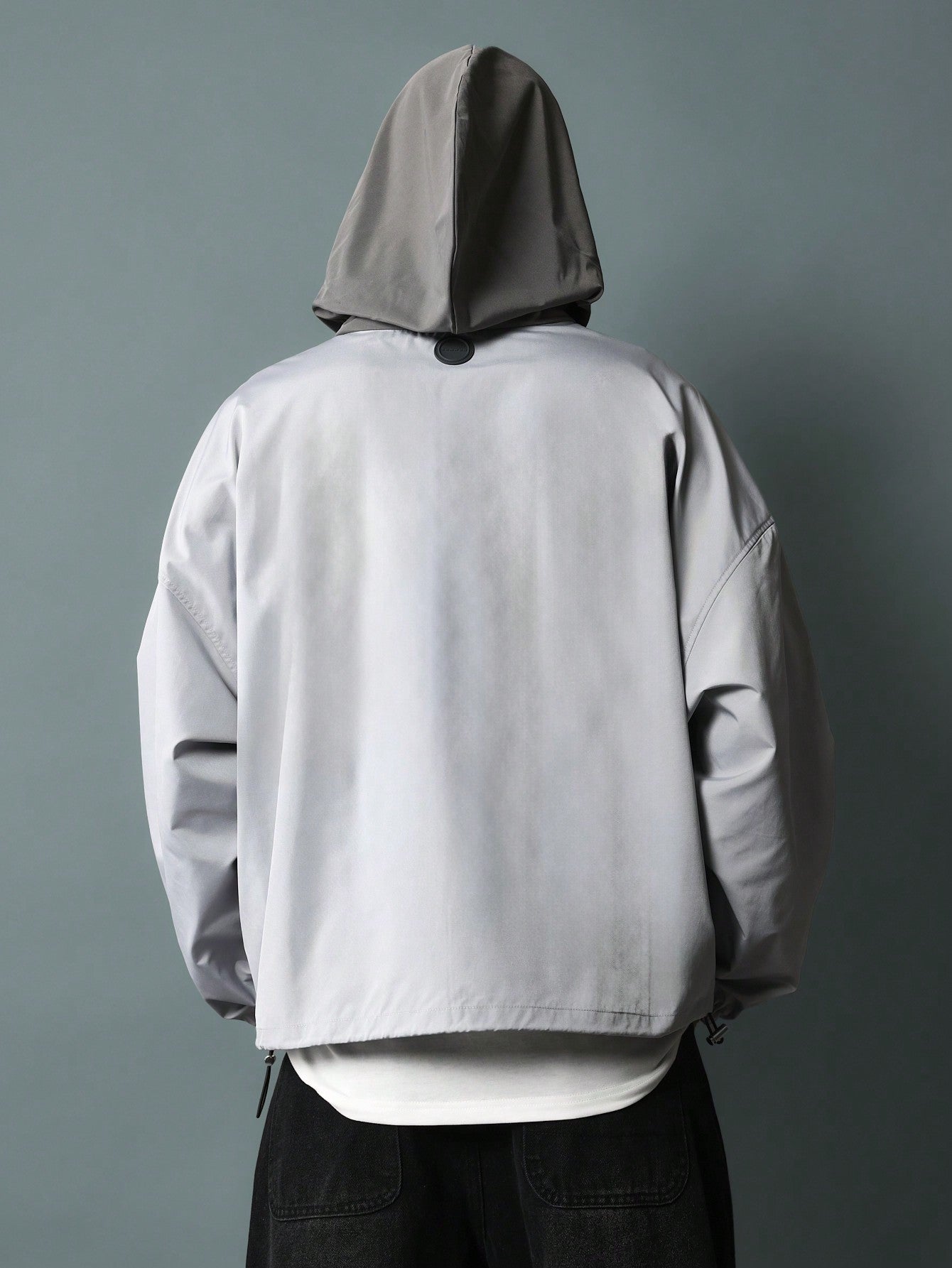 Regular Fit Nylon Mask Zip Through Blocked Hoodie Jacket