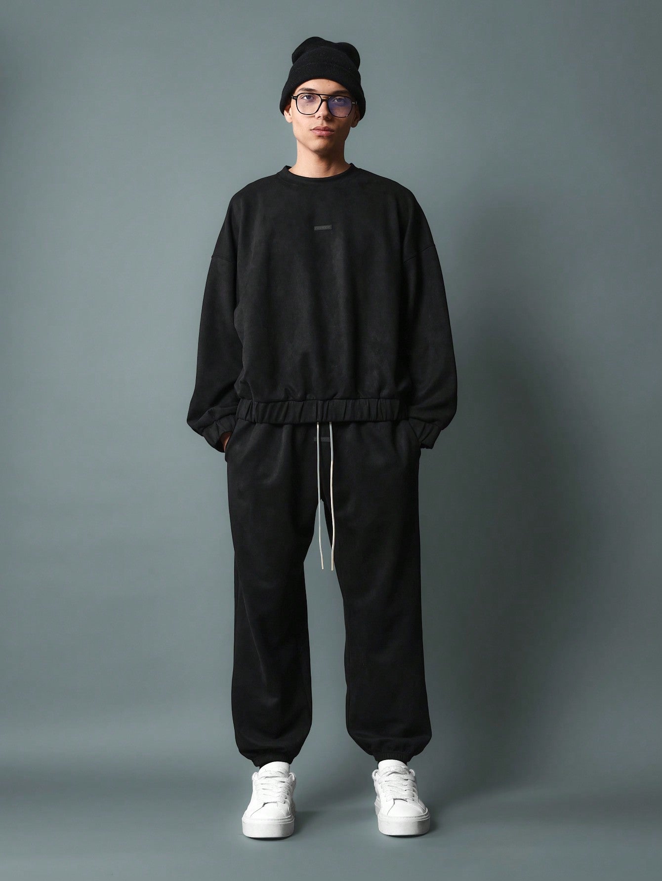 Oversized Fit Suedette Vintage Sweatshirt & Cuffed Jogger 2 Piece Set