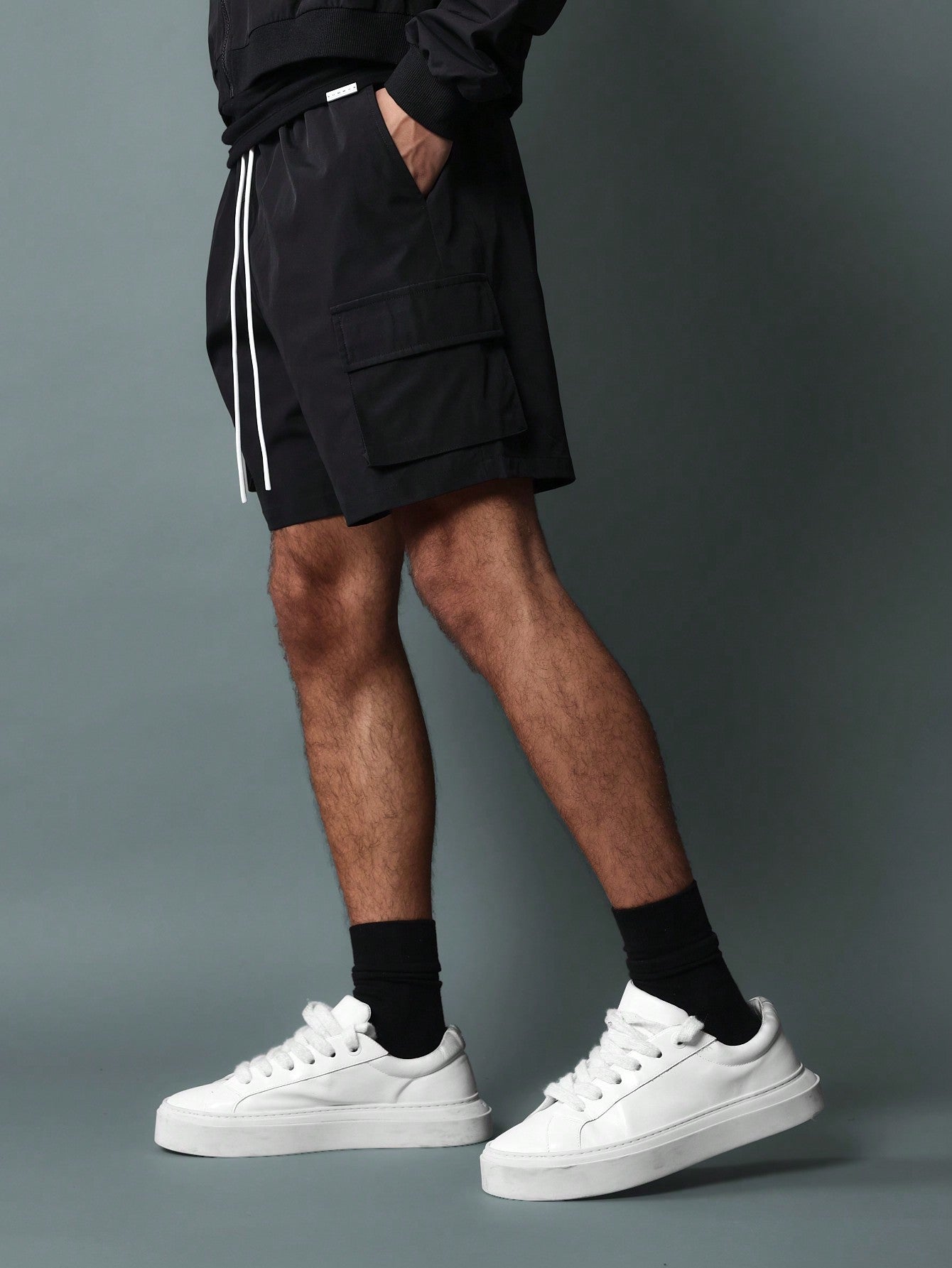 Drop Crotch Nylon Cargo Short With Drawstrings